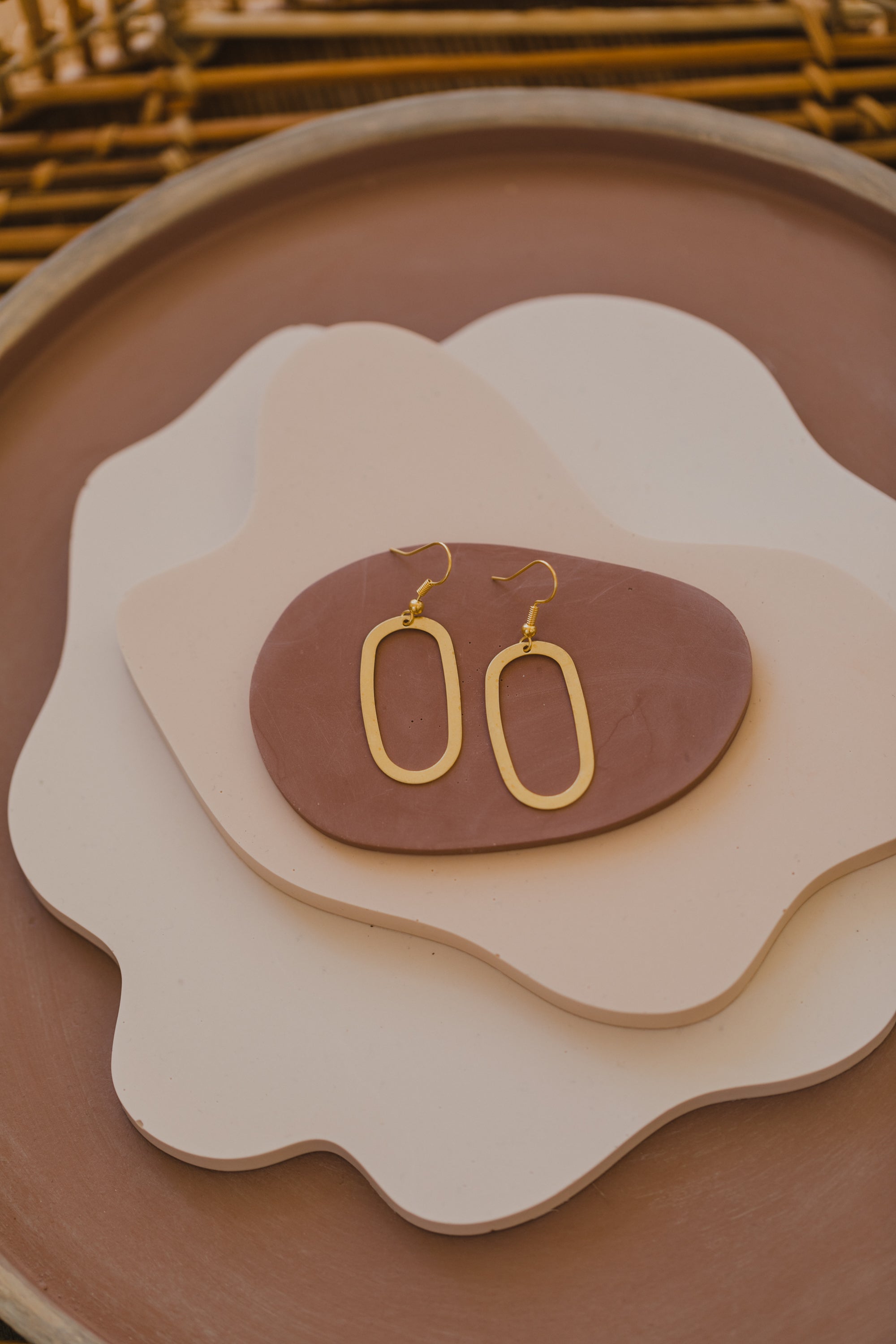 Brass earrings with three circles