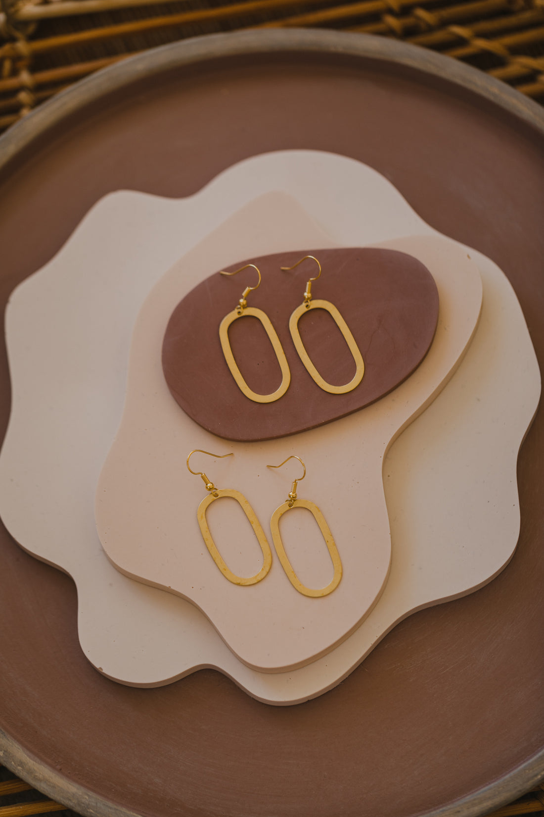 Brass earrings with three circles