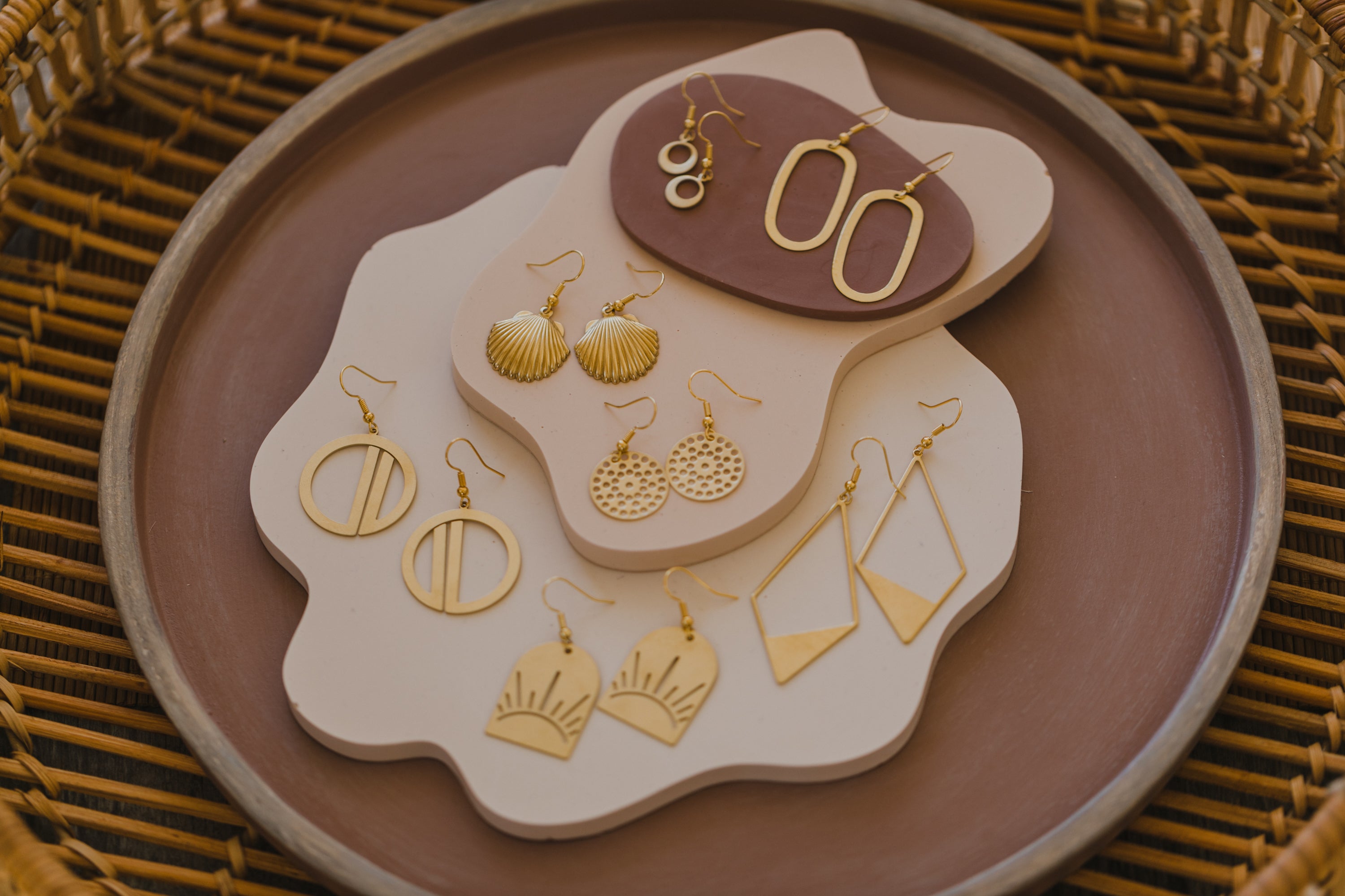 Brass earrings with three circles