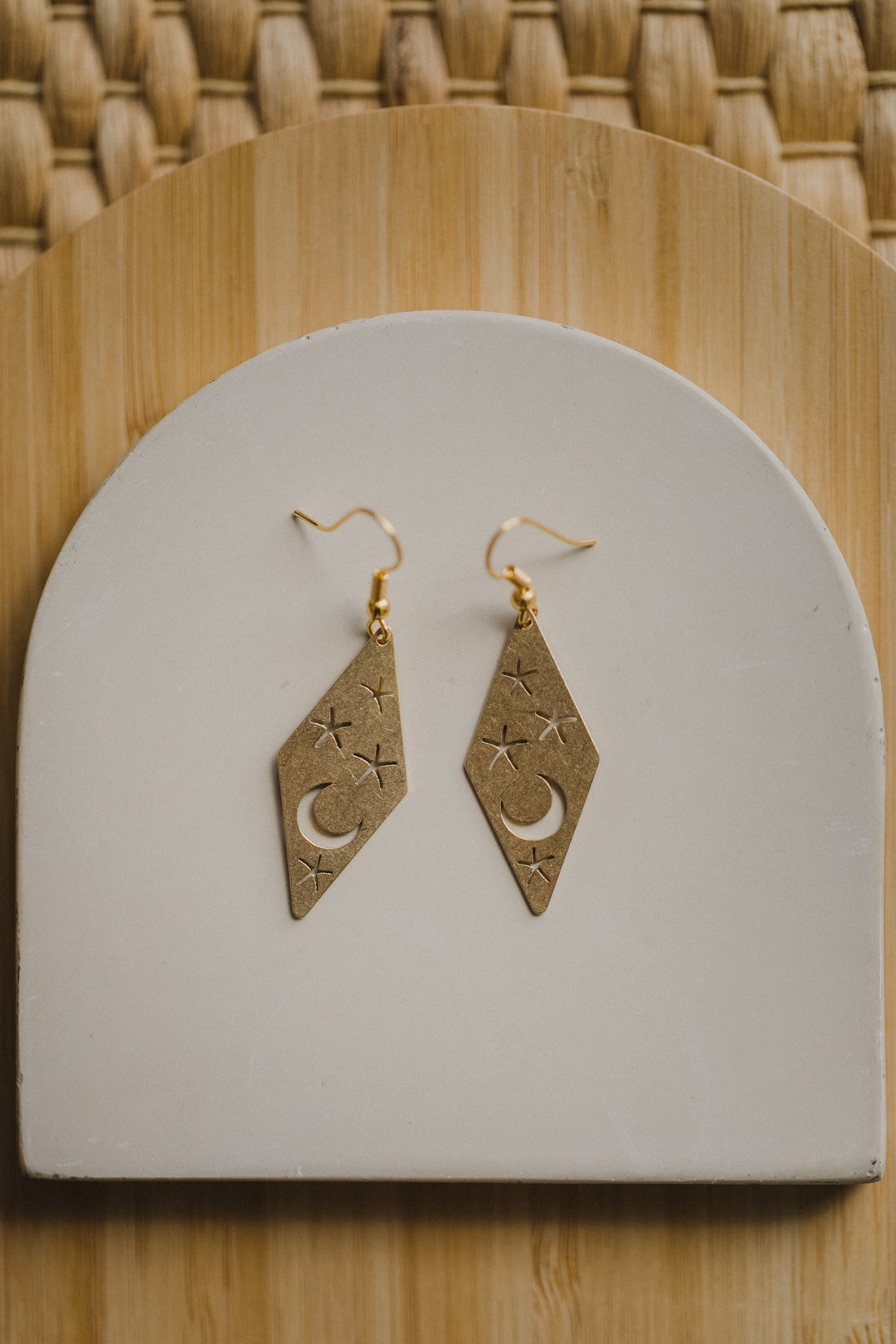 Brass earrings diamond with moon and stars