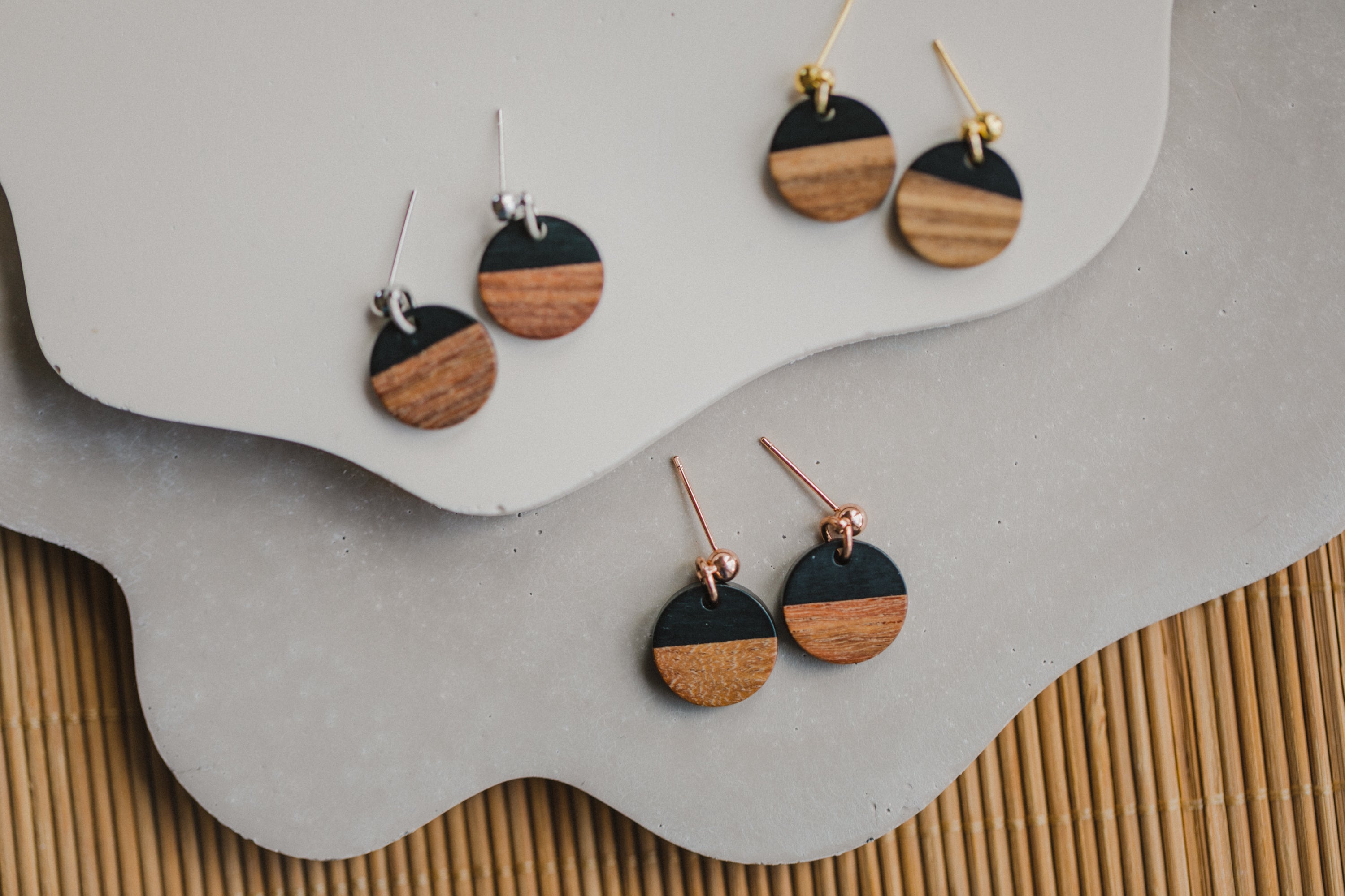 round black wooden earrings