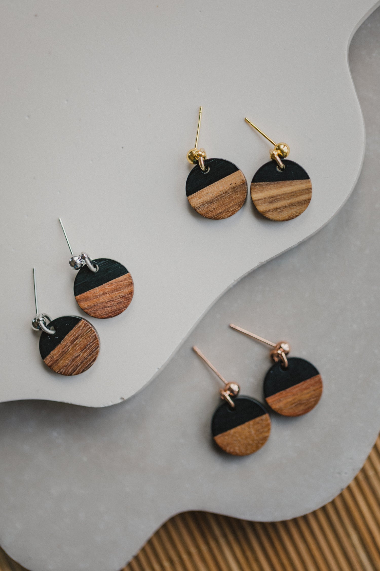 round black wooden earrings