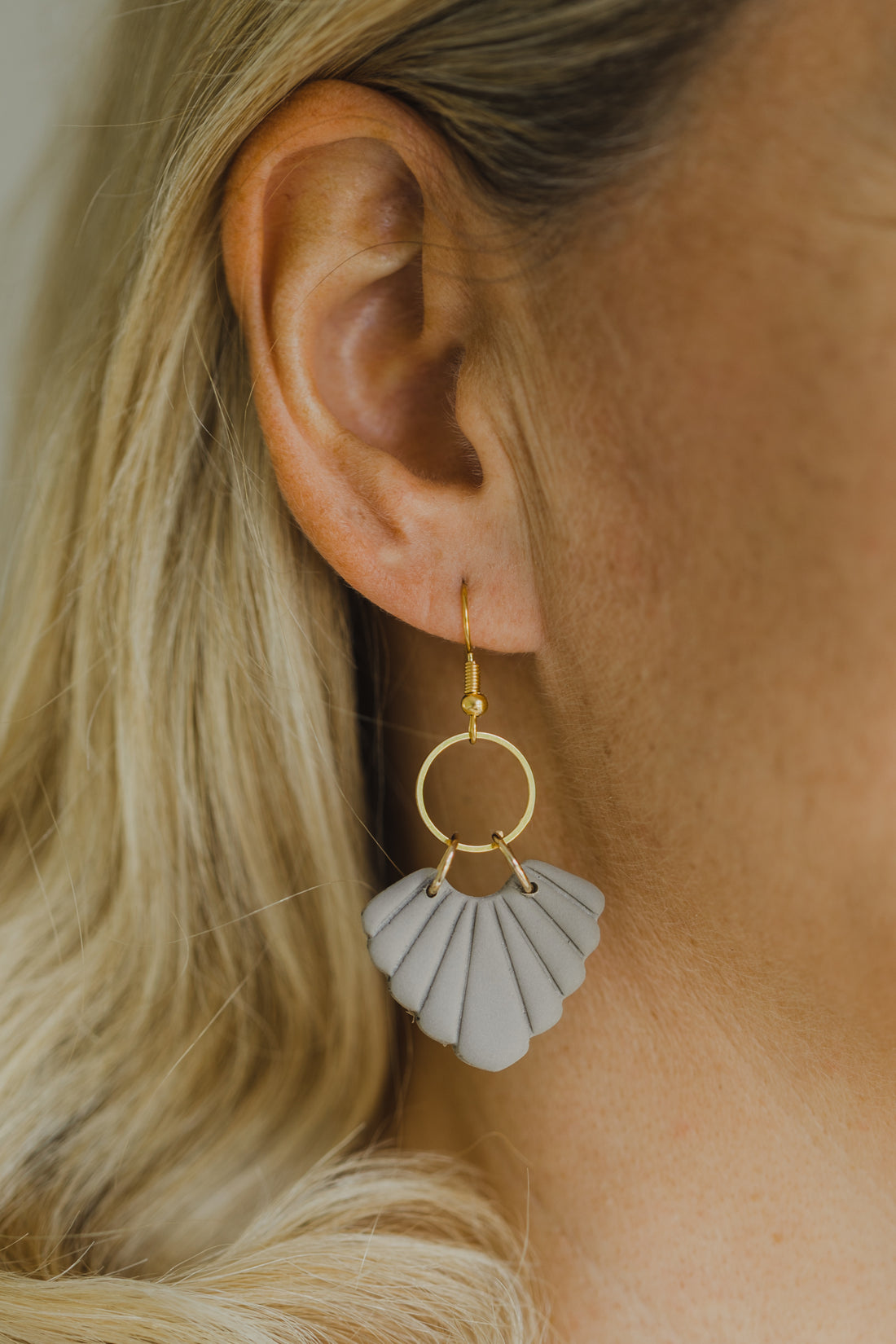 Hoop earrings with round polymer clay pendant and leaf