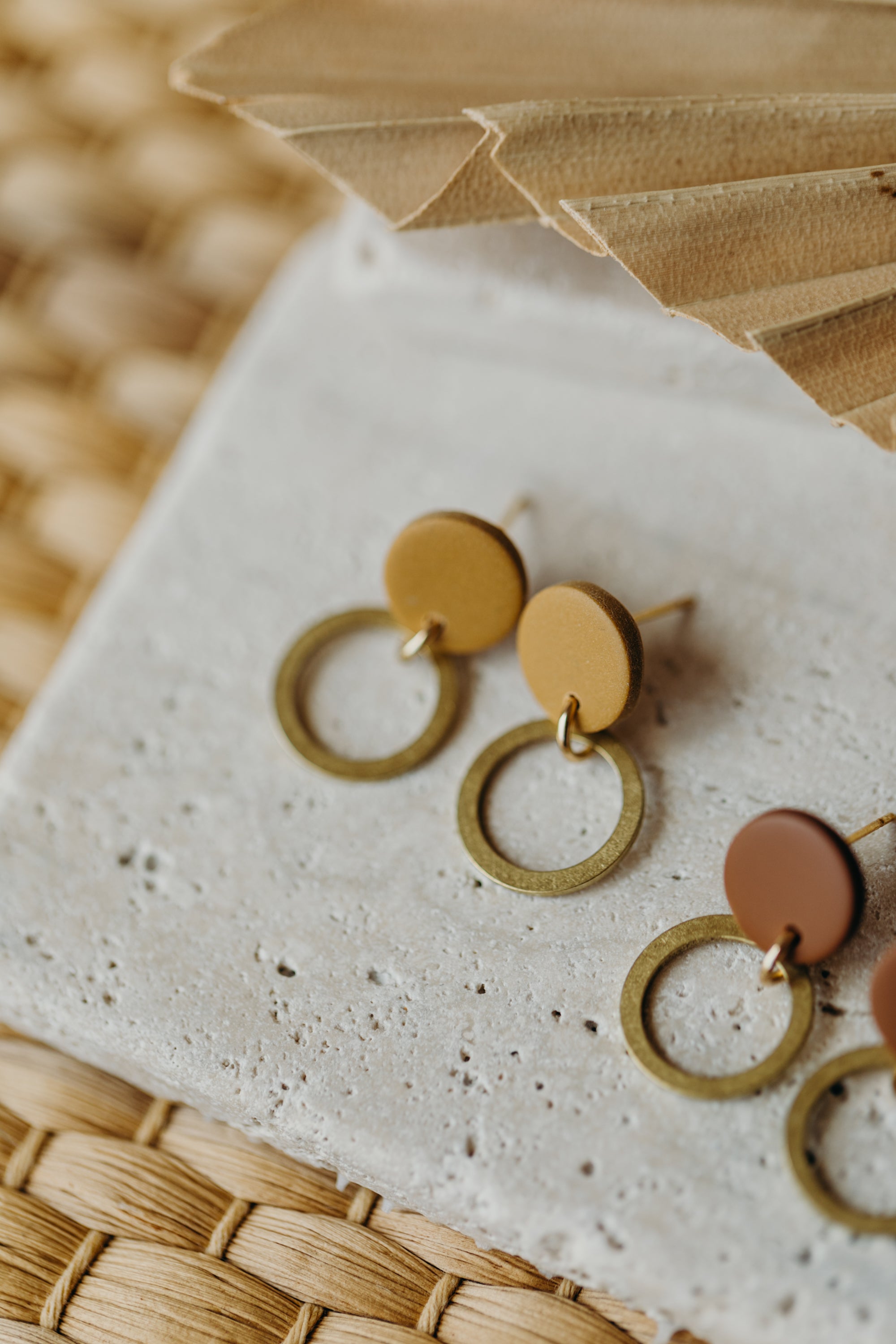 round polymer clay earrings with brass pendant circle