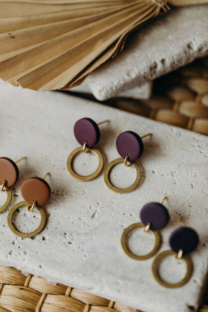 round polymer clay earrings with brass pendant circle