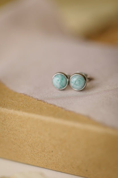 turquoise amazonite gemstone stud earrings silver (6 mm)