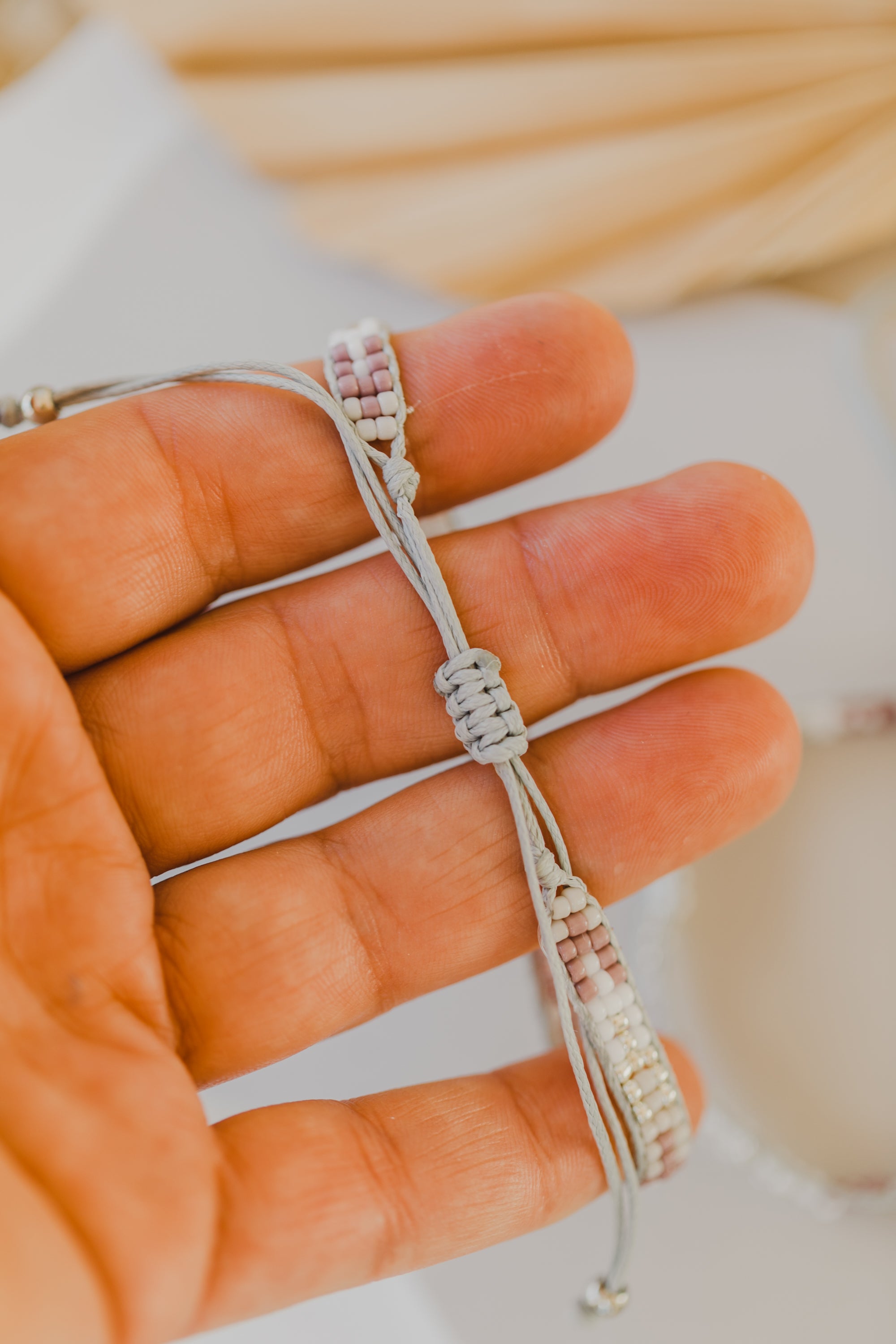 white purple bracelet made of rocailles beads