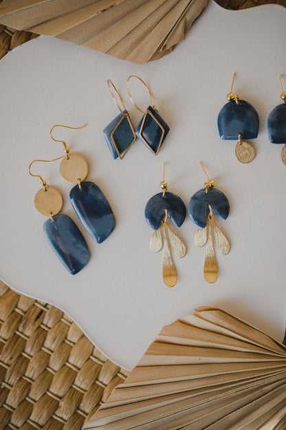 Hoop earrings with round polymer clay pendant and leaf