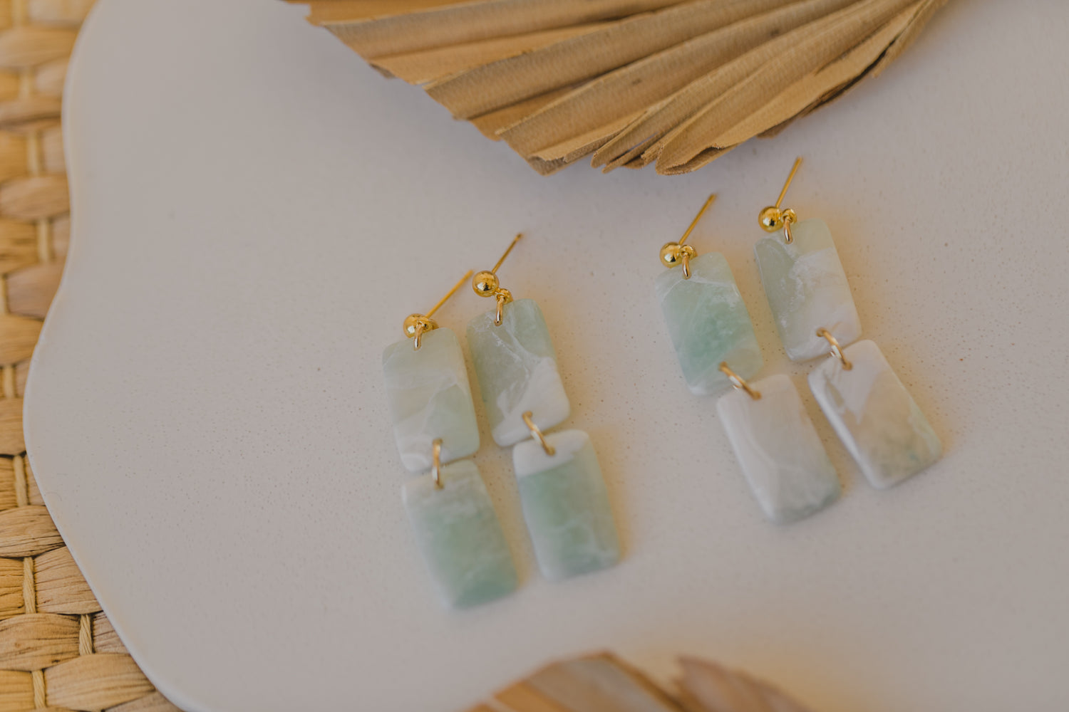 Polymer clay earrings in light green