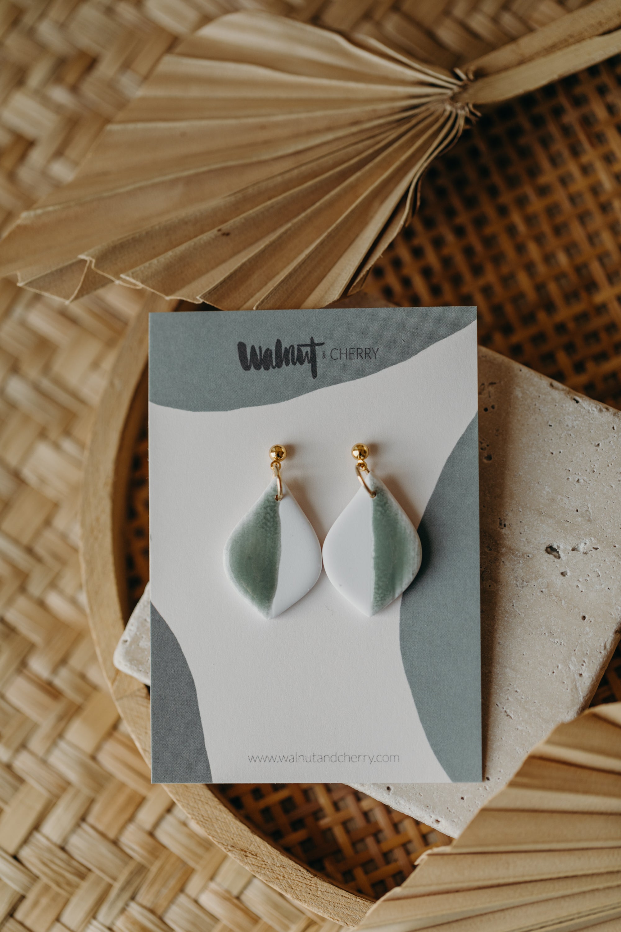 three-colored polymer clay earrings in ceramic look