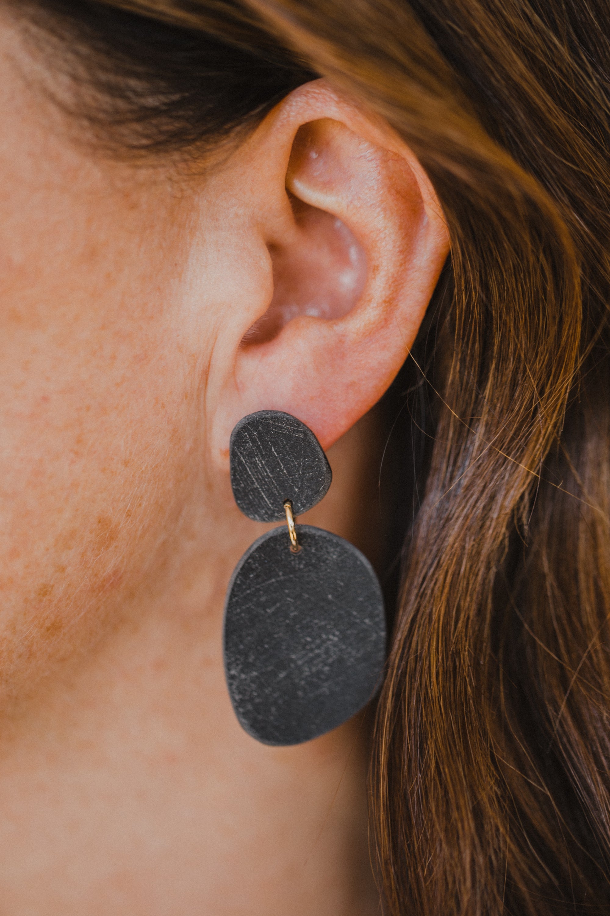 round earrings made of polymer clay in autumn colors