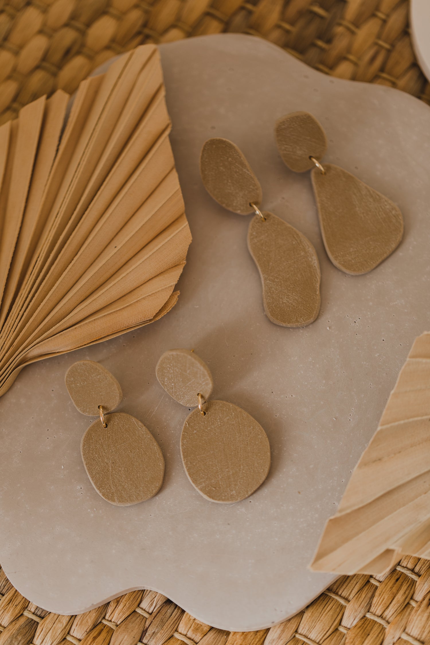 round earrings made of polymer clay in autumn colors