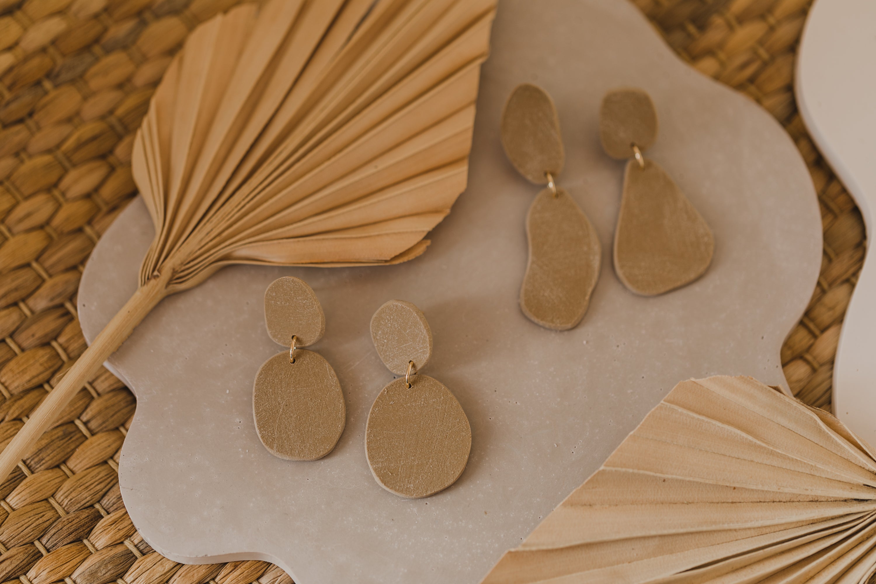 round earrings made of polymer clay in autumn colors