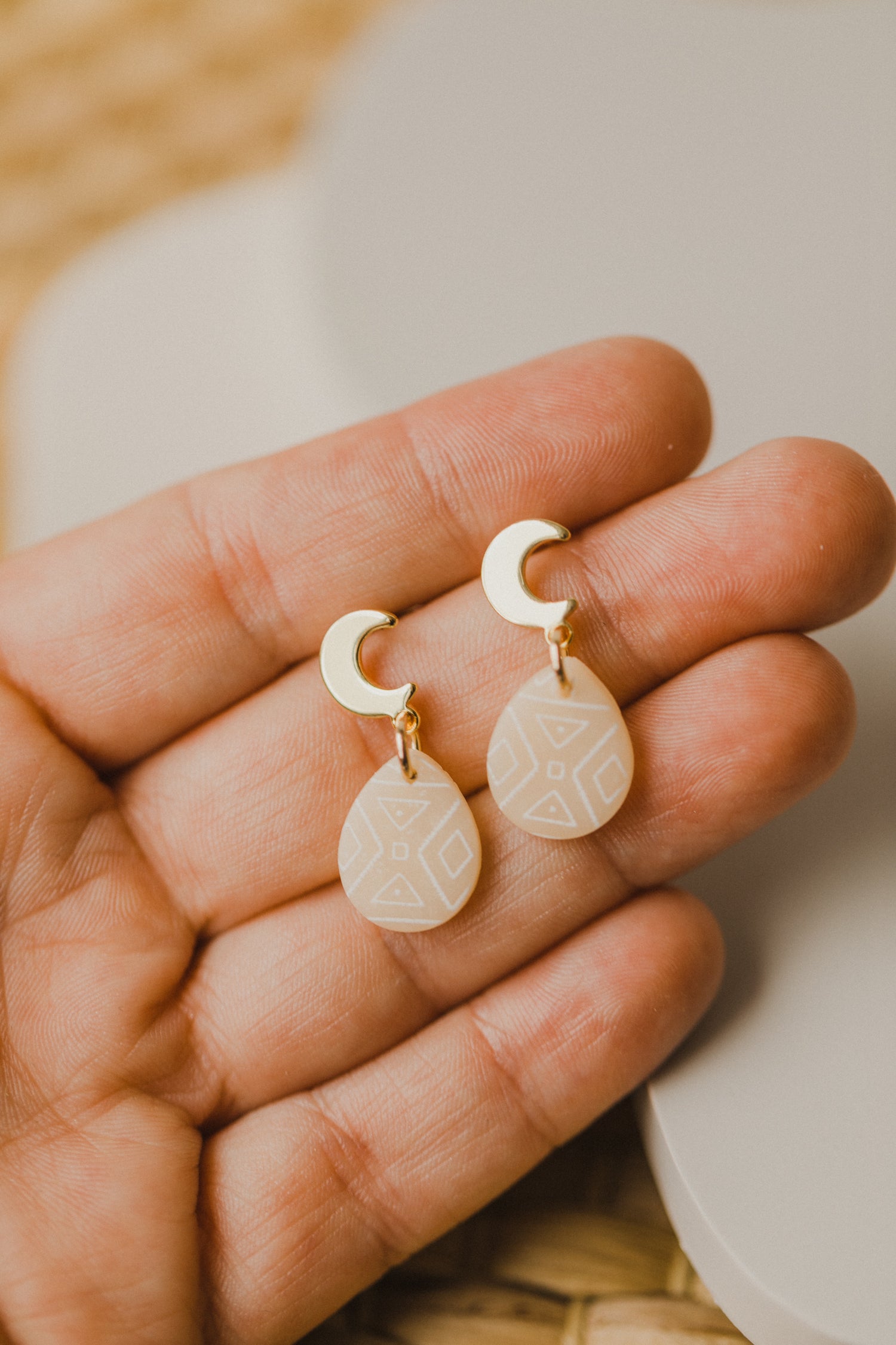 round polymer clay earrings with brass pendant circle