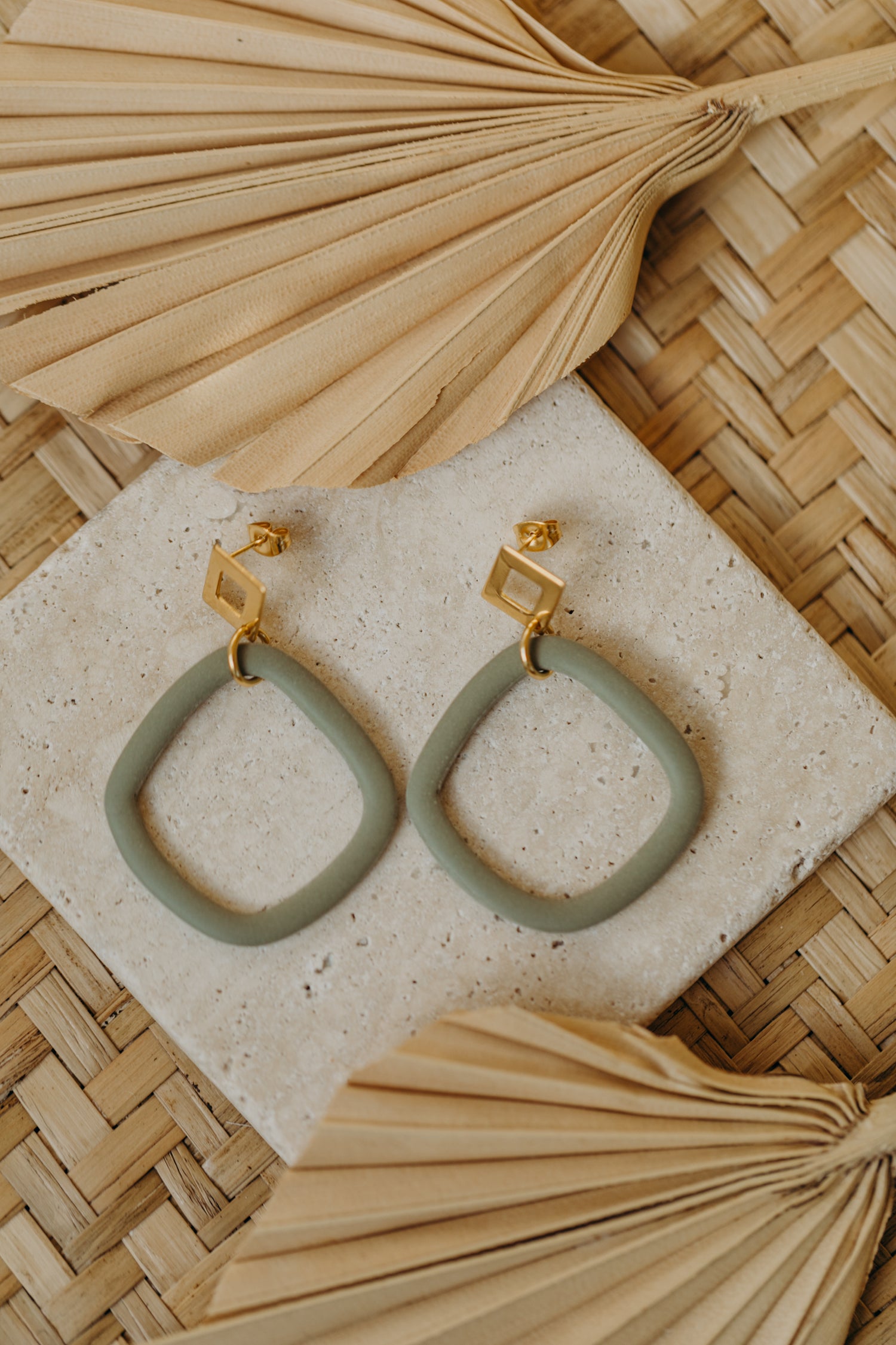 round polymer clay earrings with brass pendant circle