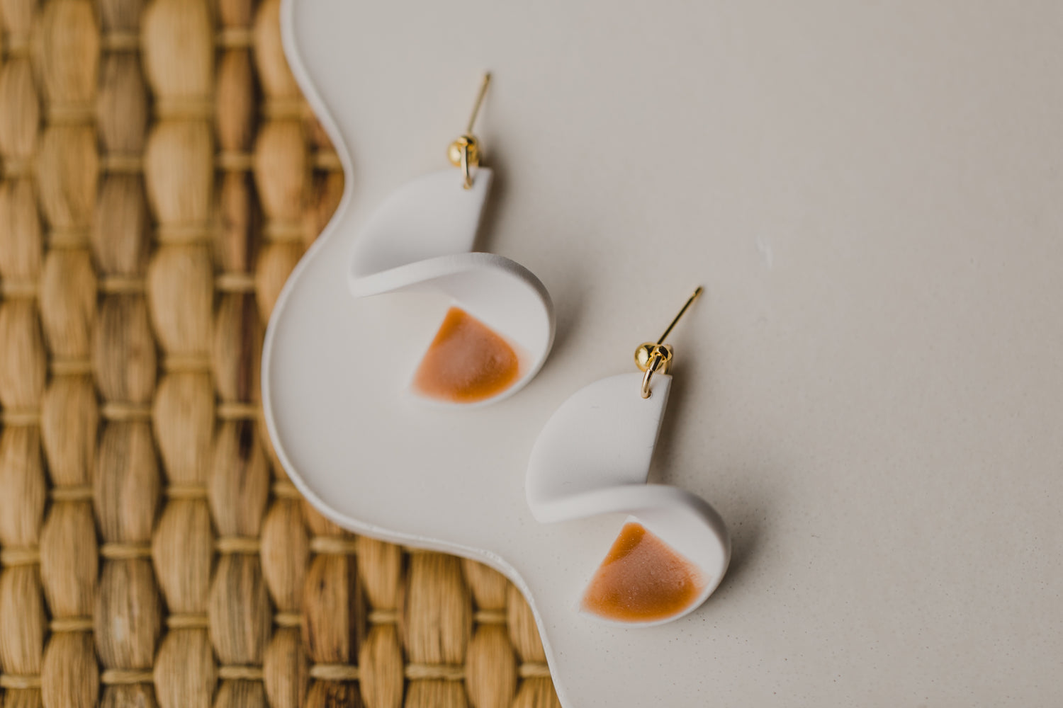 three-colored polymer clay earrings in ceramic look