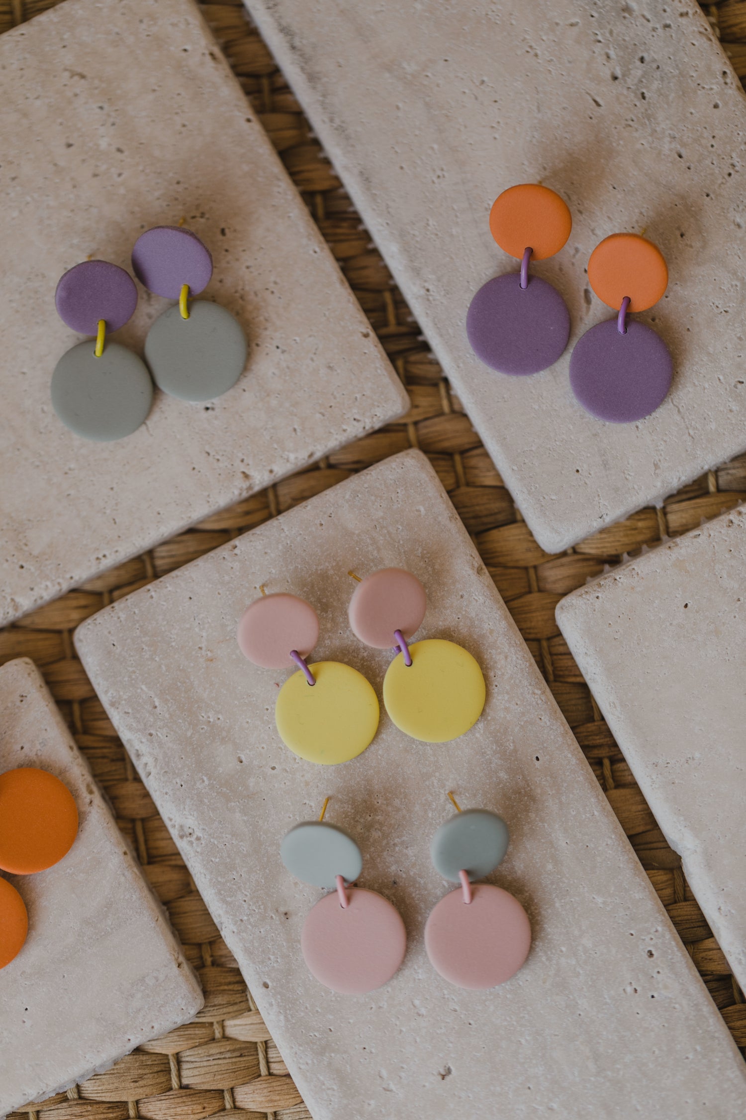 round earrings made of polymer clay in autumn colors