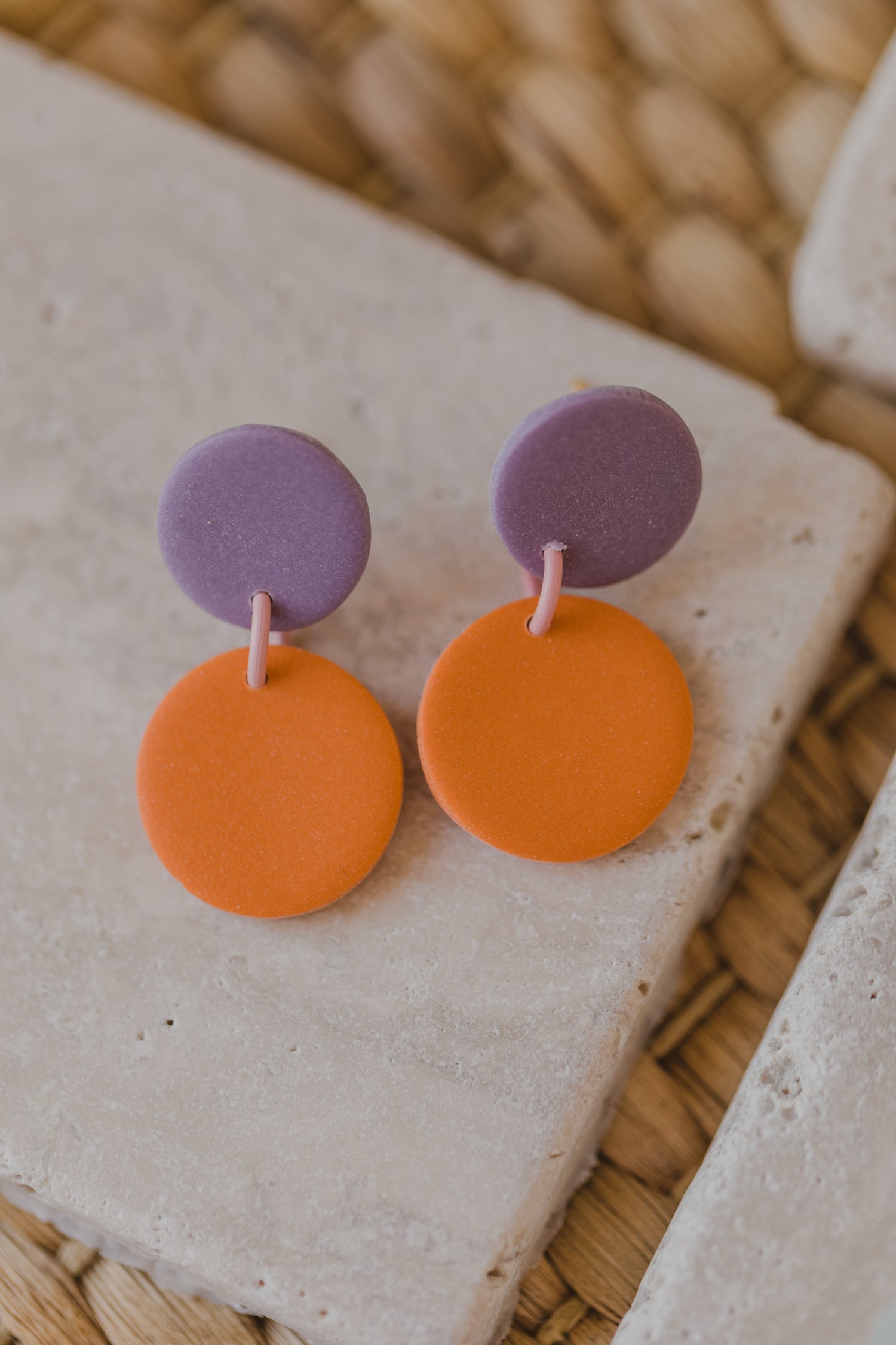 round earrings made of polymer clay in autumn colors