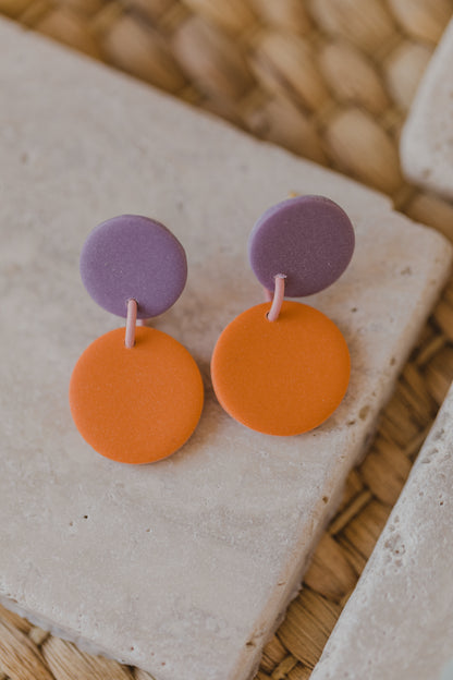 round earrings made of polymer clay in autumn colors