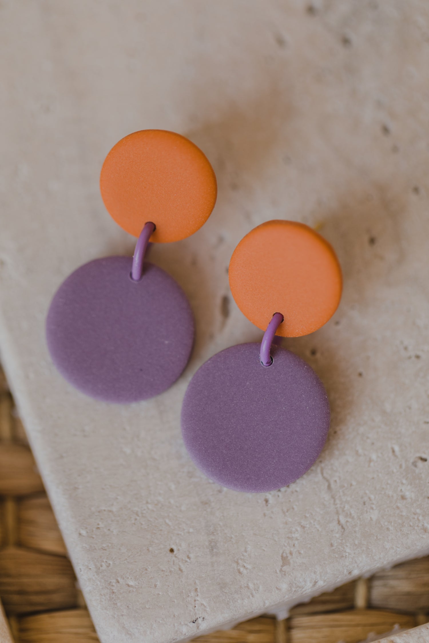 round earrings made of polymer clay in autumn colors