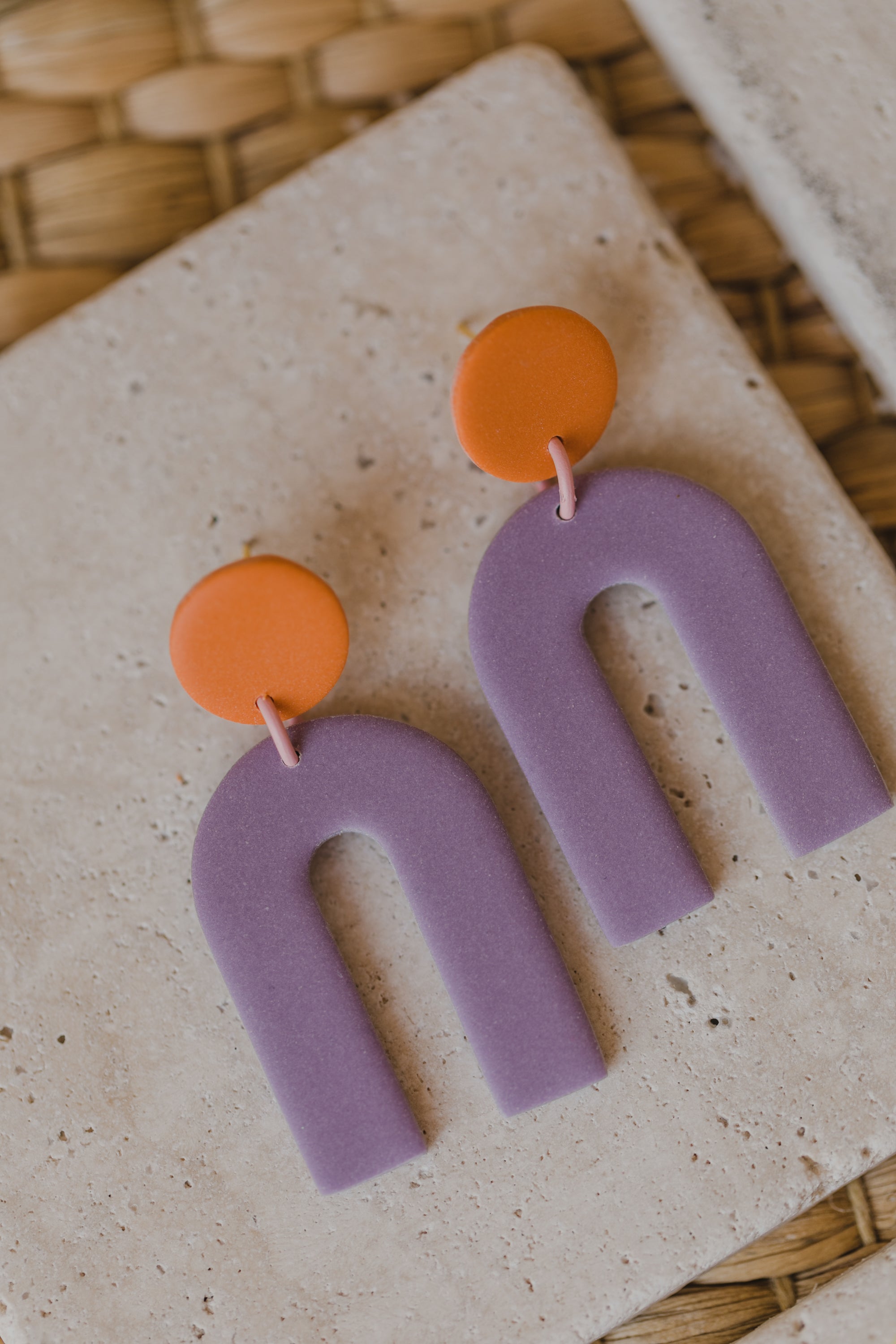 round earrings made of polymer clay in autumn colors