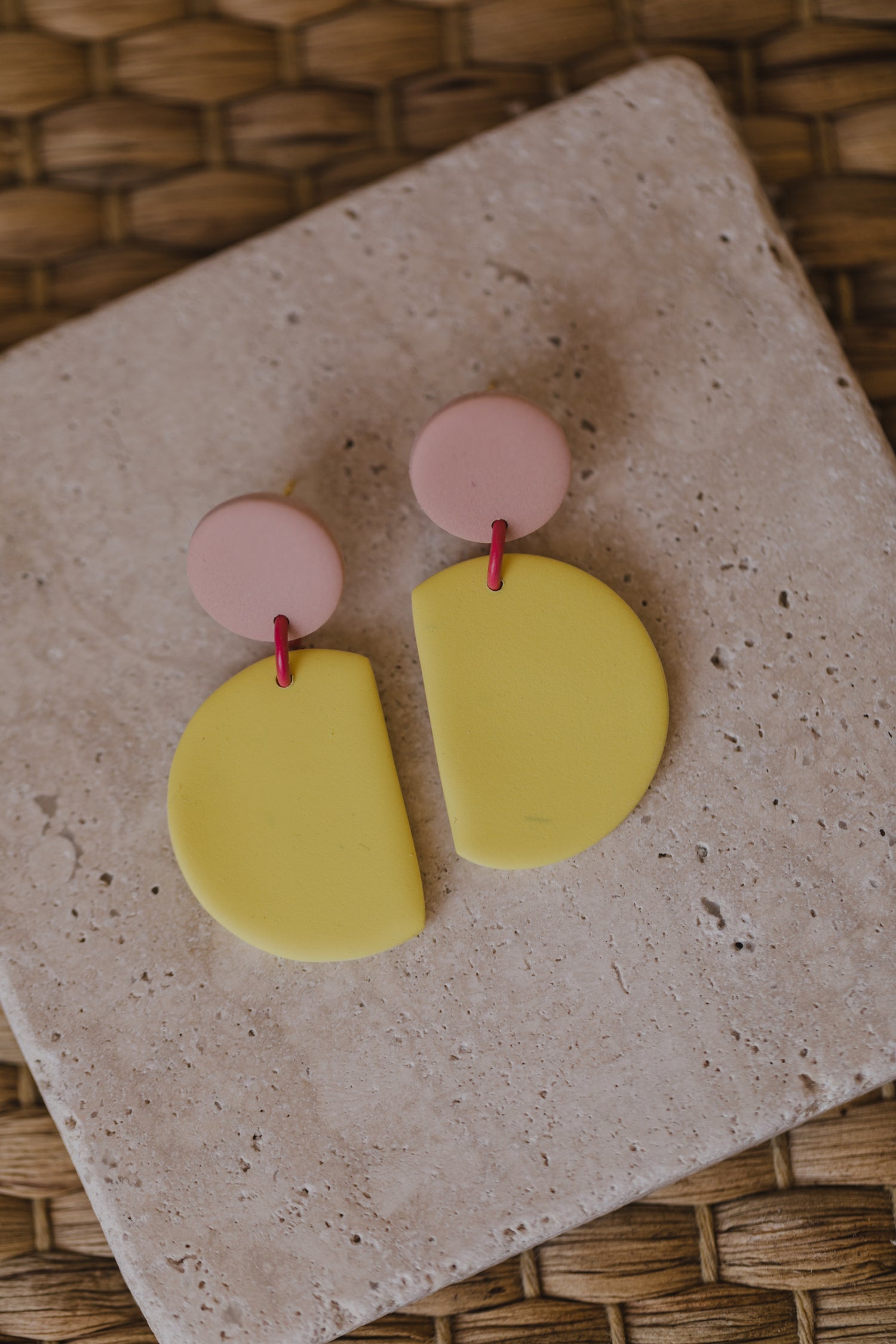 round earrings made of polymer clay in autumn colors