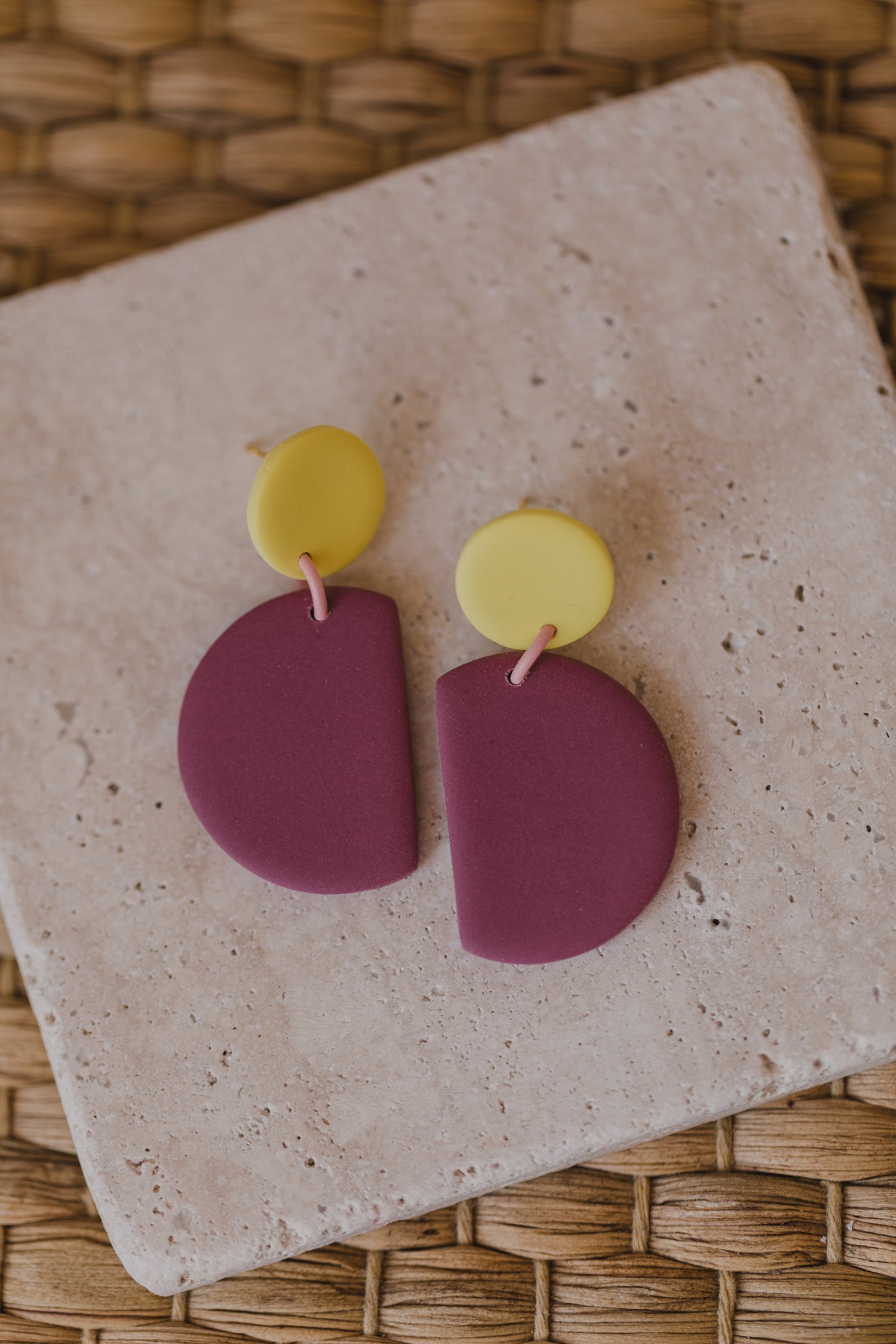 round earrings made of polymer clay in autumn colors