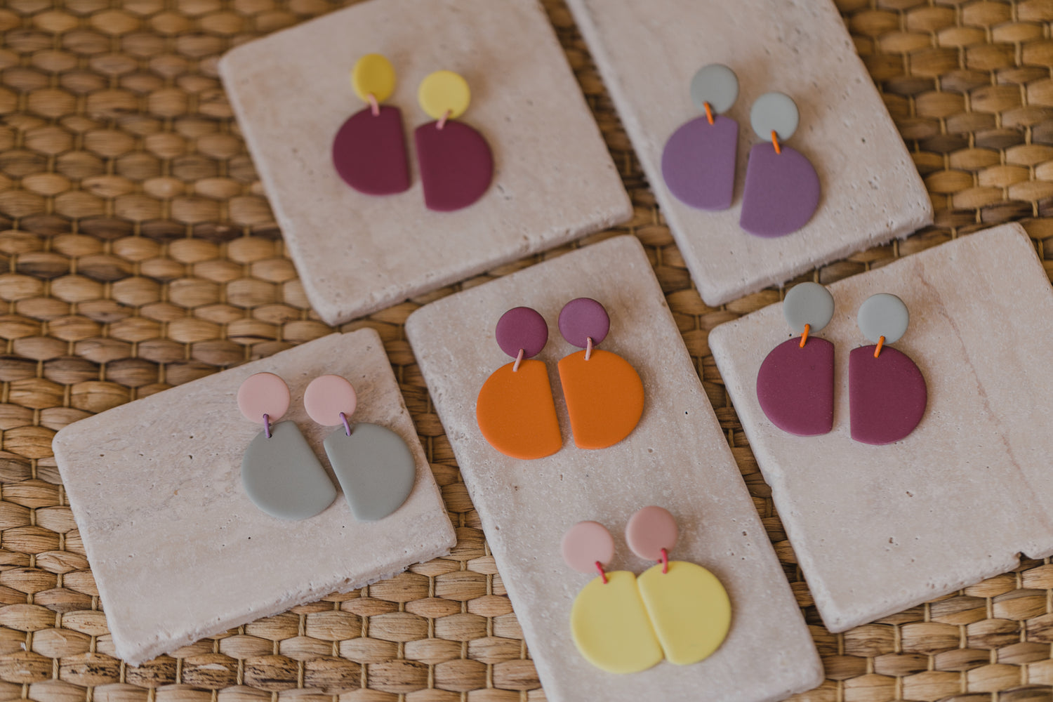 round earrings made of polymer clay in autumn colors