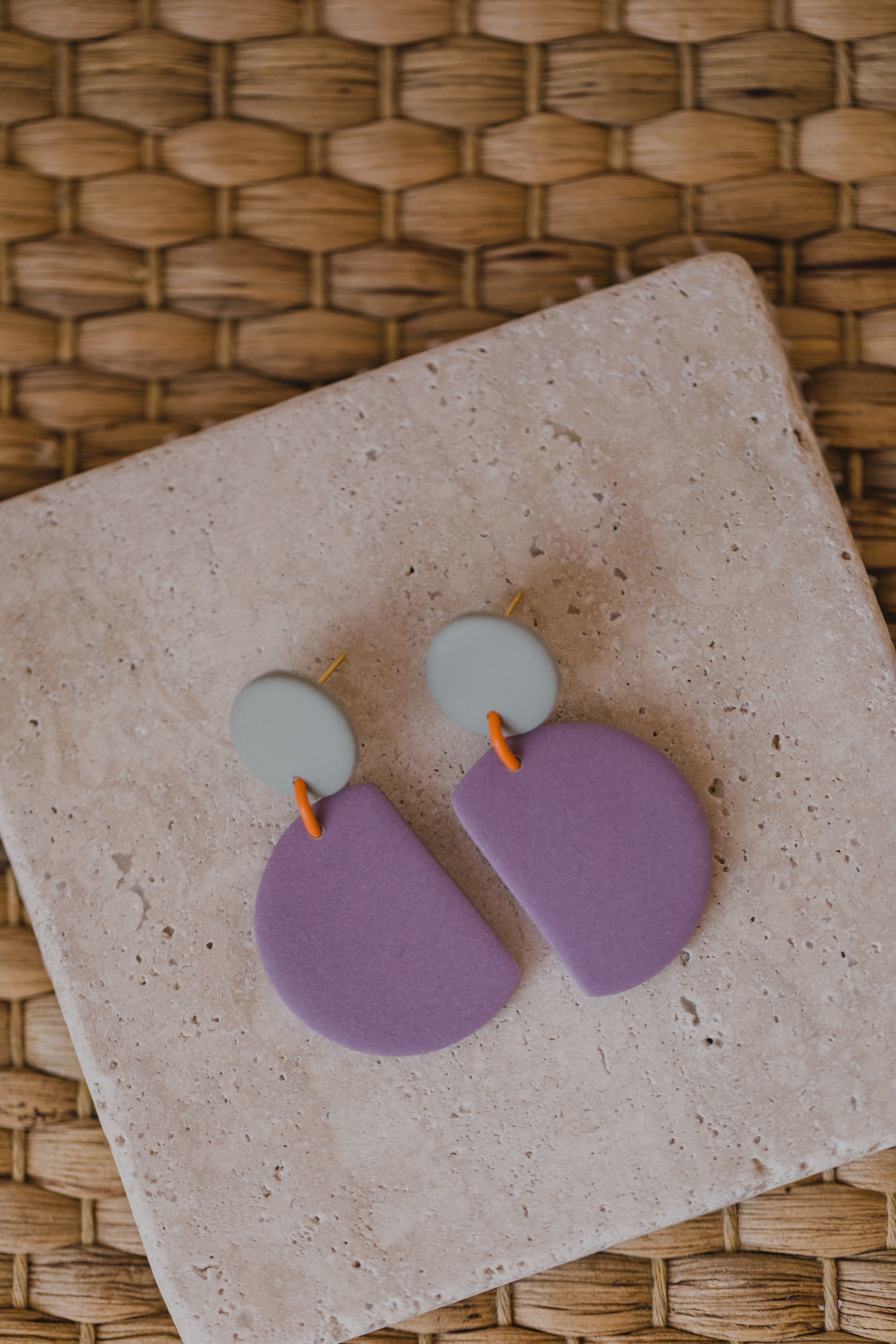 round earrings made of polymer clay in autumn colors