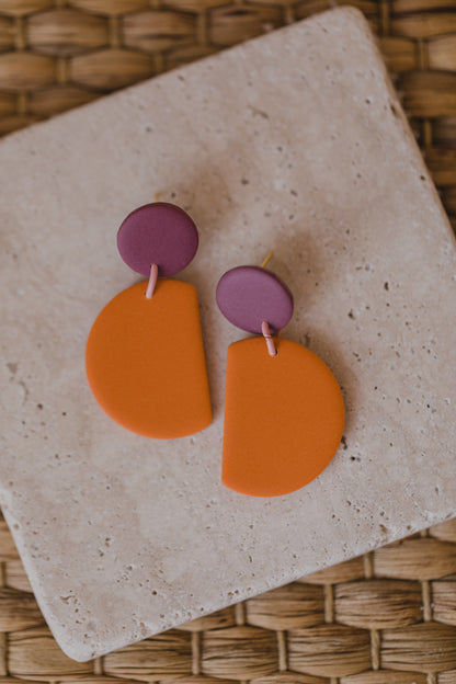 round earrings made of polymer clay in autumn colors