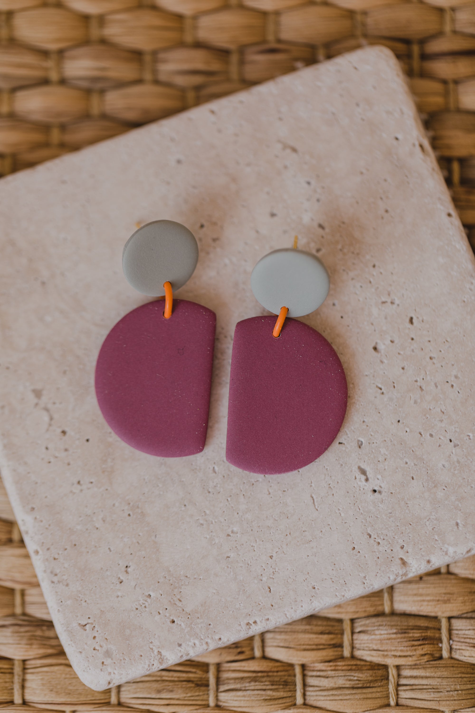 round earrings made of polymer clay in autumn colors