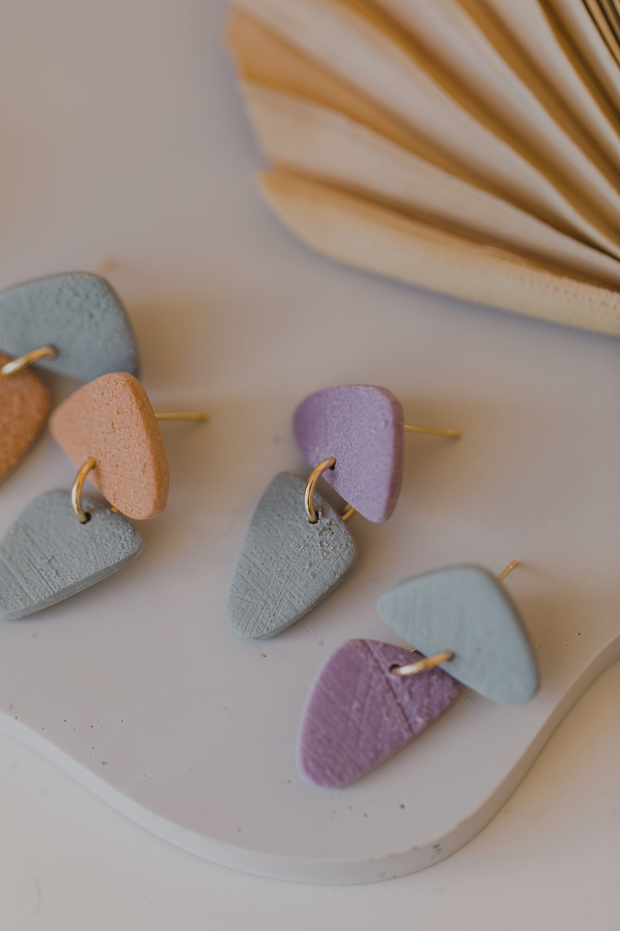 round earrings made of polymer clay in autumn colors