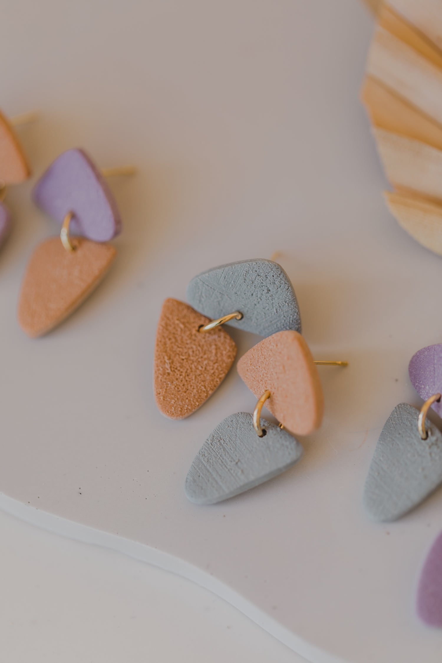 round earrings made of polymer clay in autumn colors