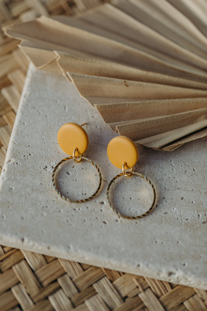 round polymer clay earrings with brass pendant circle