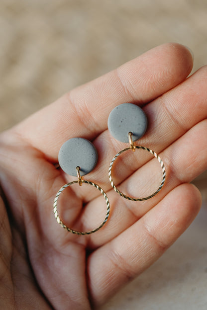 round polymer clay earrings with brass pendant circle