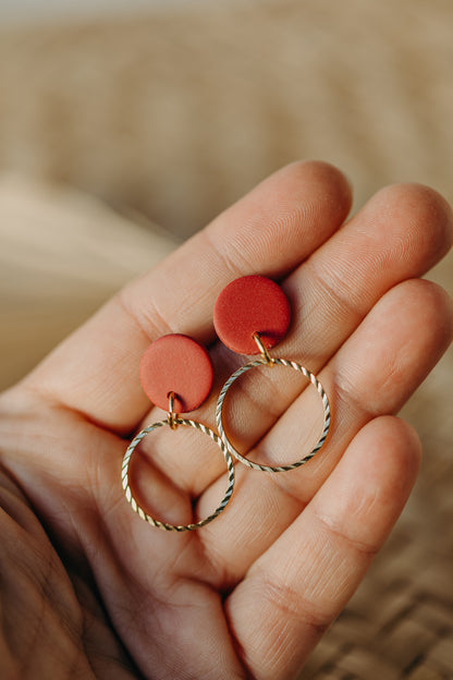 round polymer clay earrings with brass pendant circle