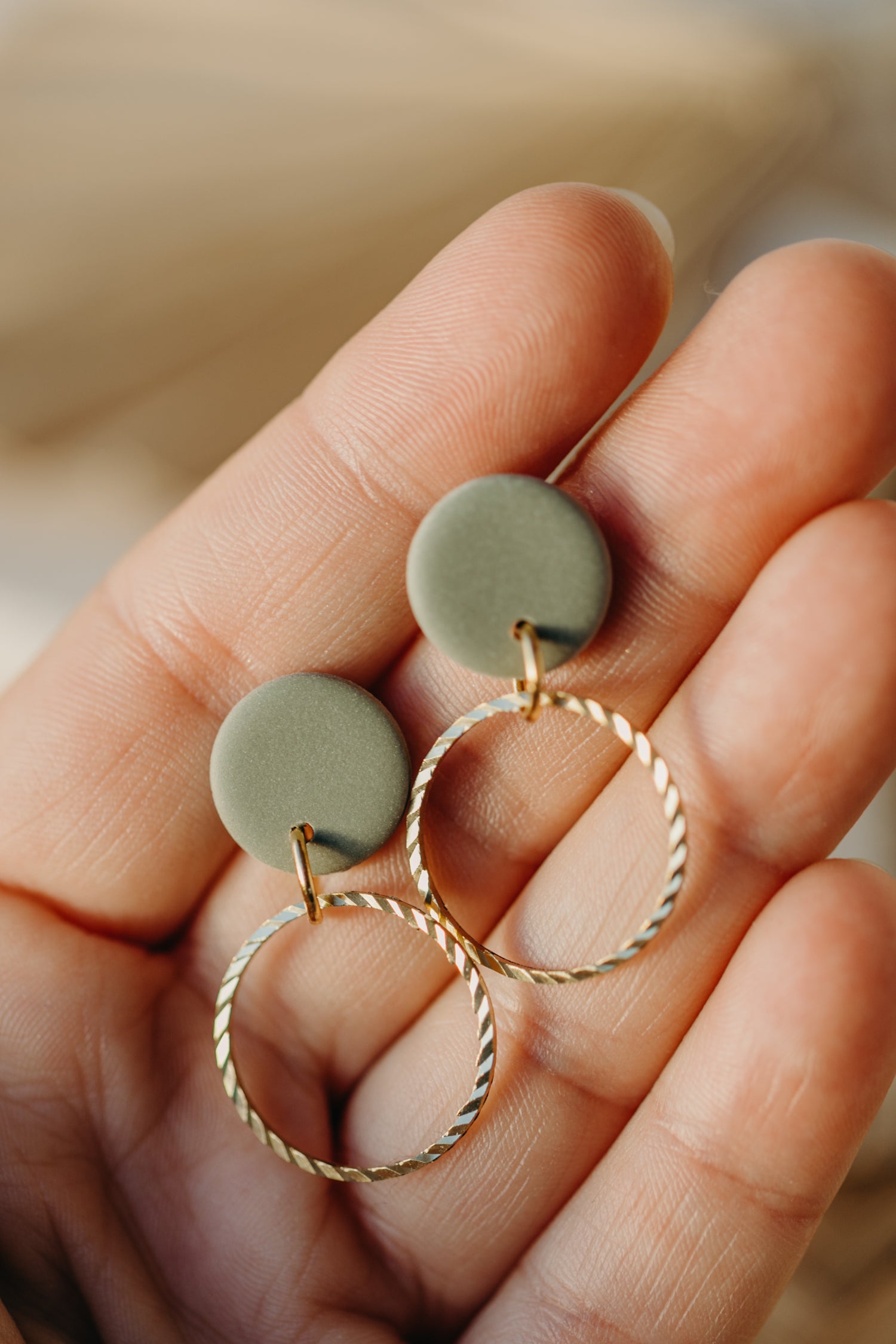 round polymer clay earrings with brass pendant circle