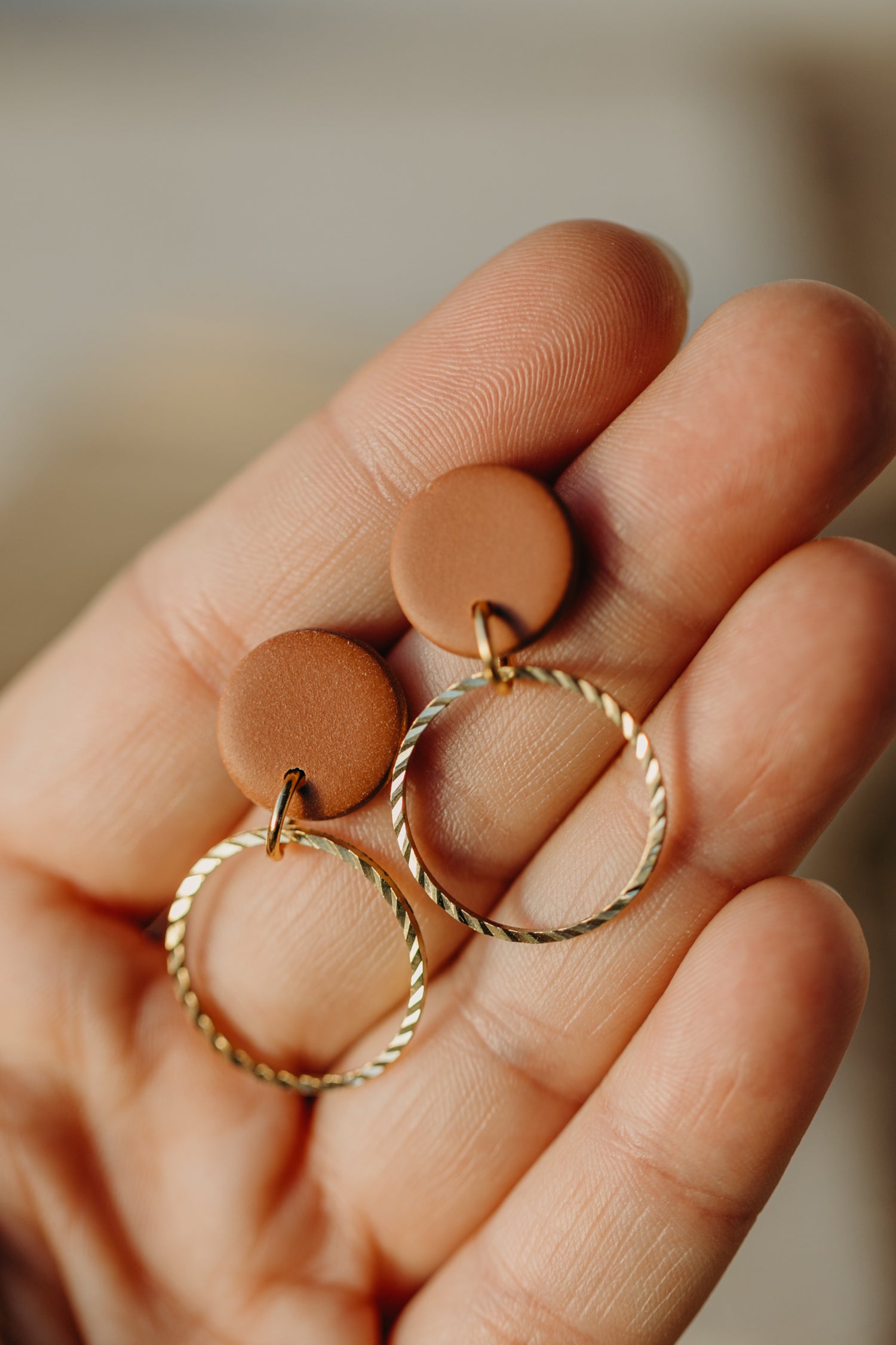 round polymer clay earrings with brass pendant circle