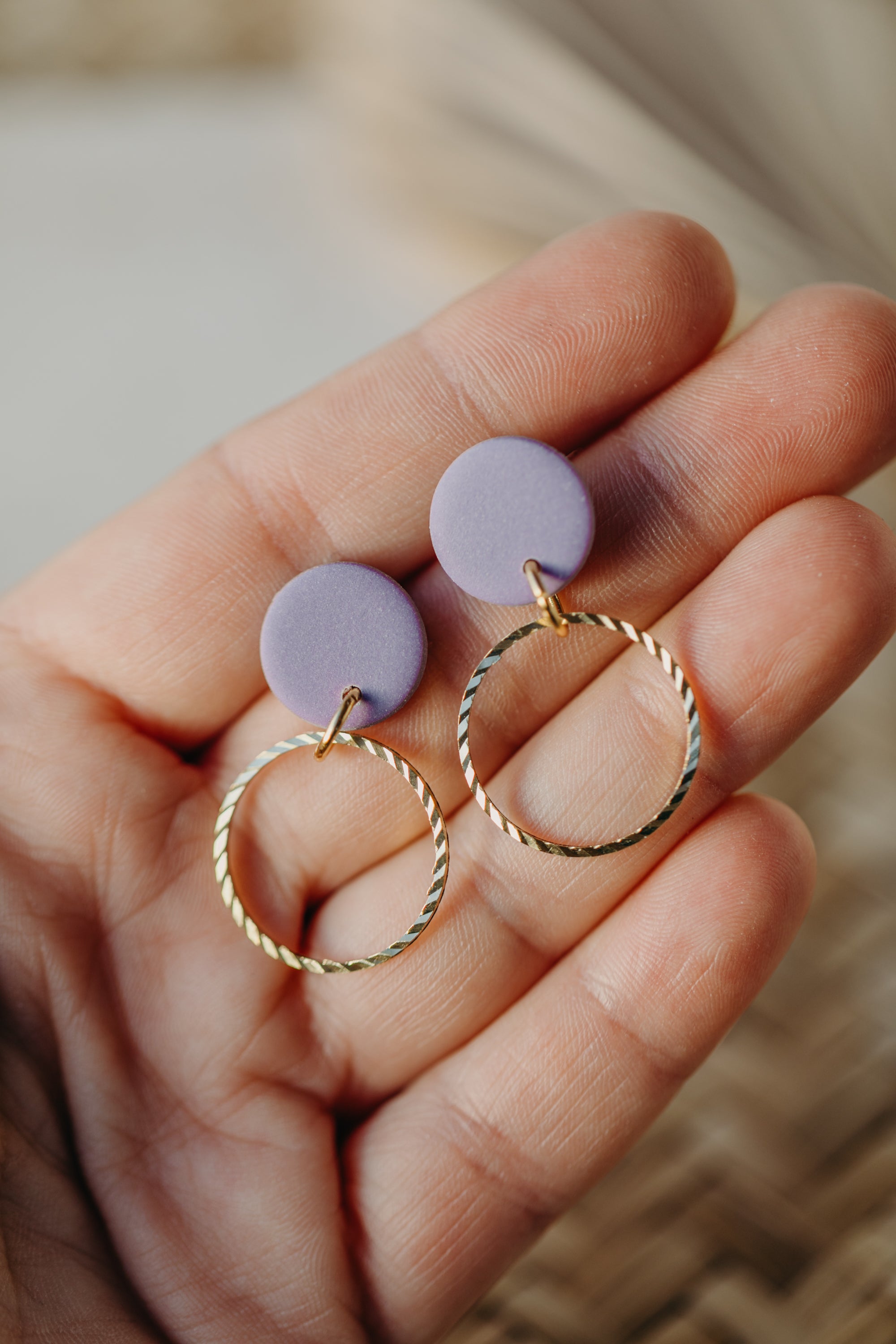 round polymer clay earrings with brass pendant circle