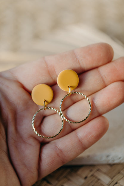 round polymer clay earrings with brass pendant circle