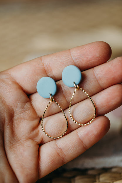 round polymer clay earrings with drop brass pendant