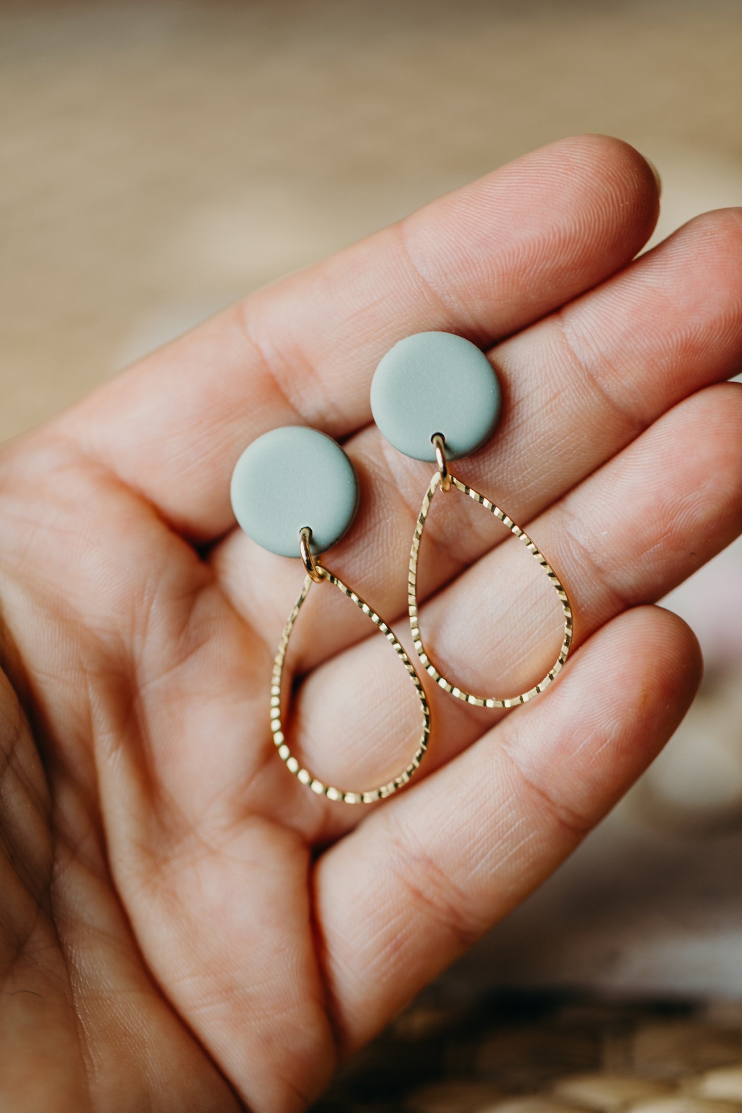 round polymer clay earrings with drop brass pendant