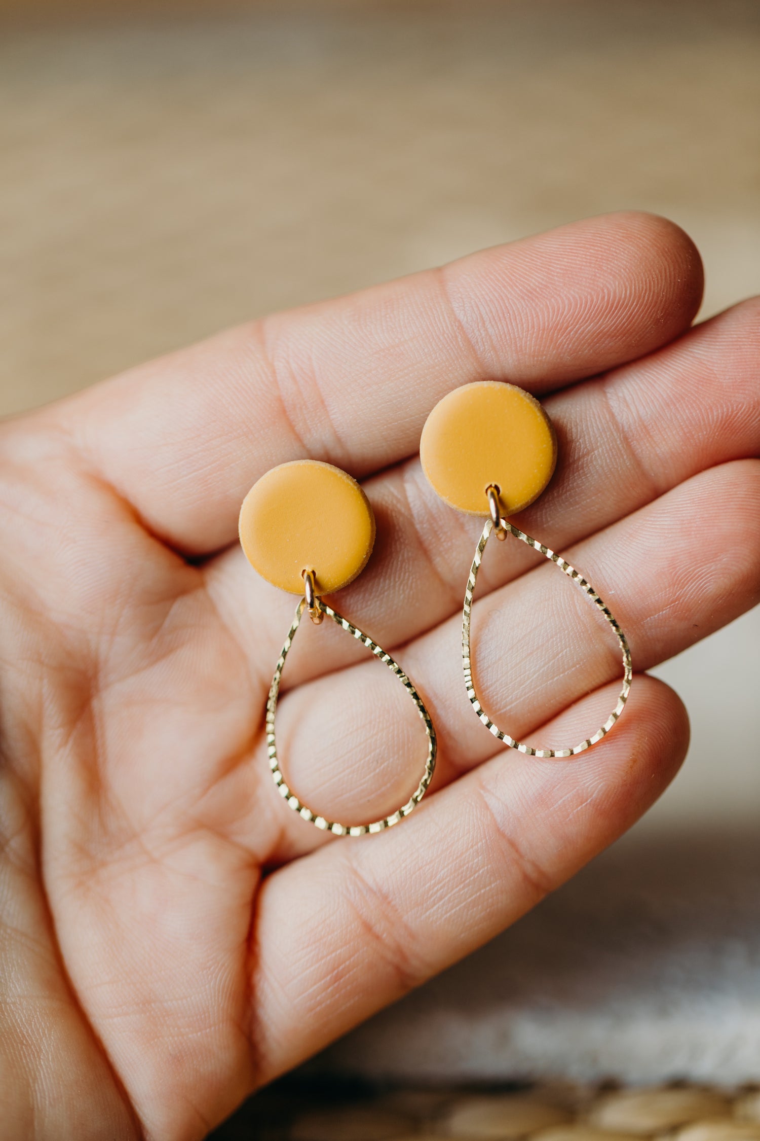 round polymer clay earrings with drop brass pendant