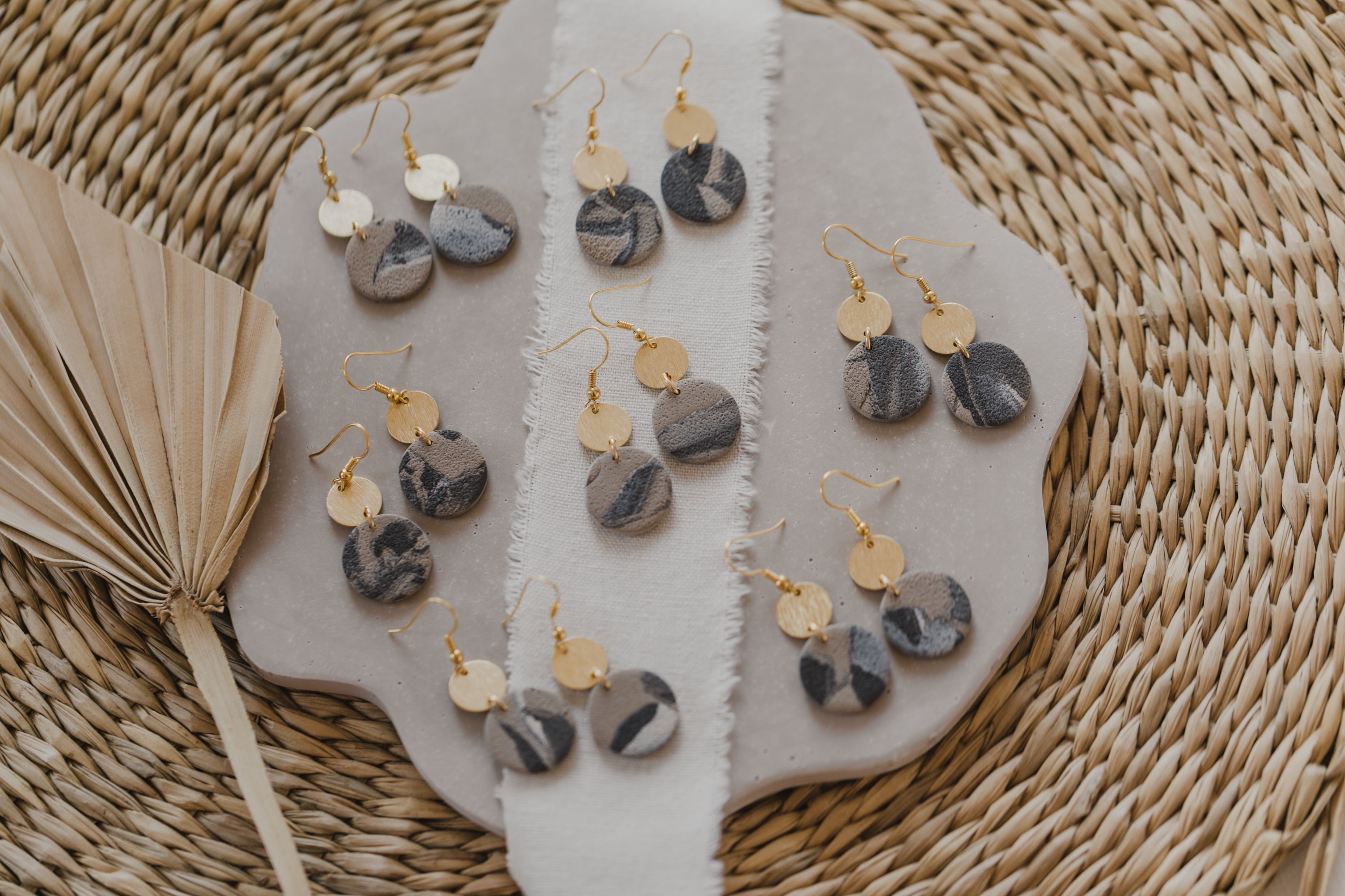 round polymer clay earrings with brass pendant circle