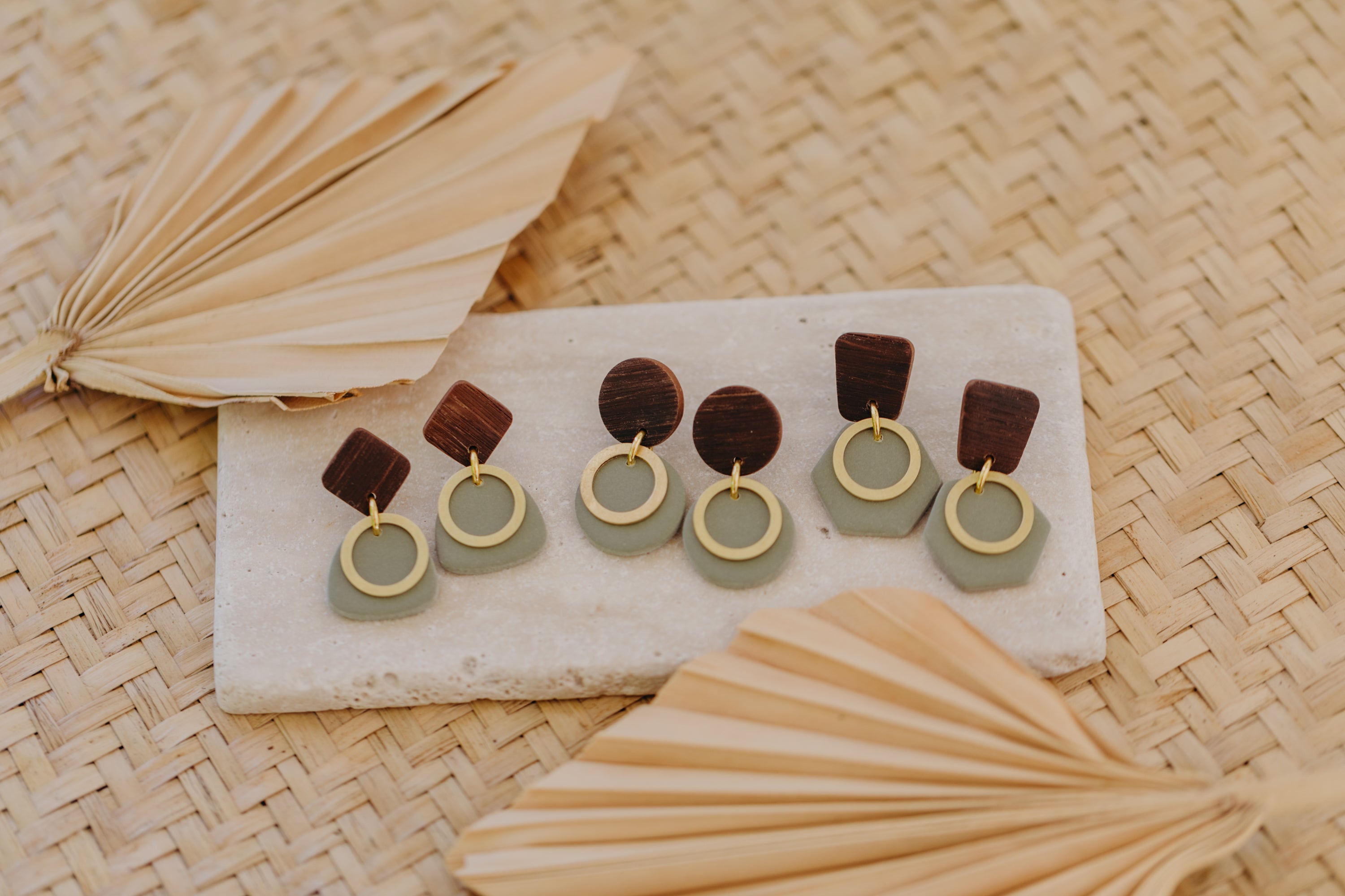 round polymer clay earrings with brass pendant circle