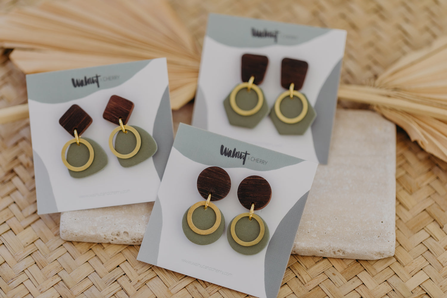 round polymer clay earrings with brass pendant circle