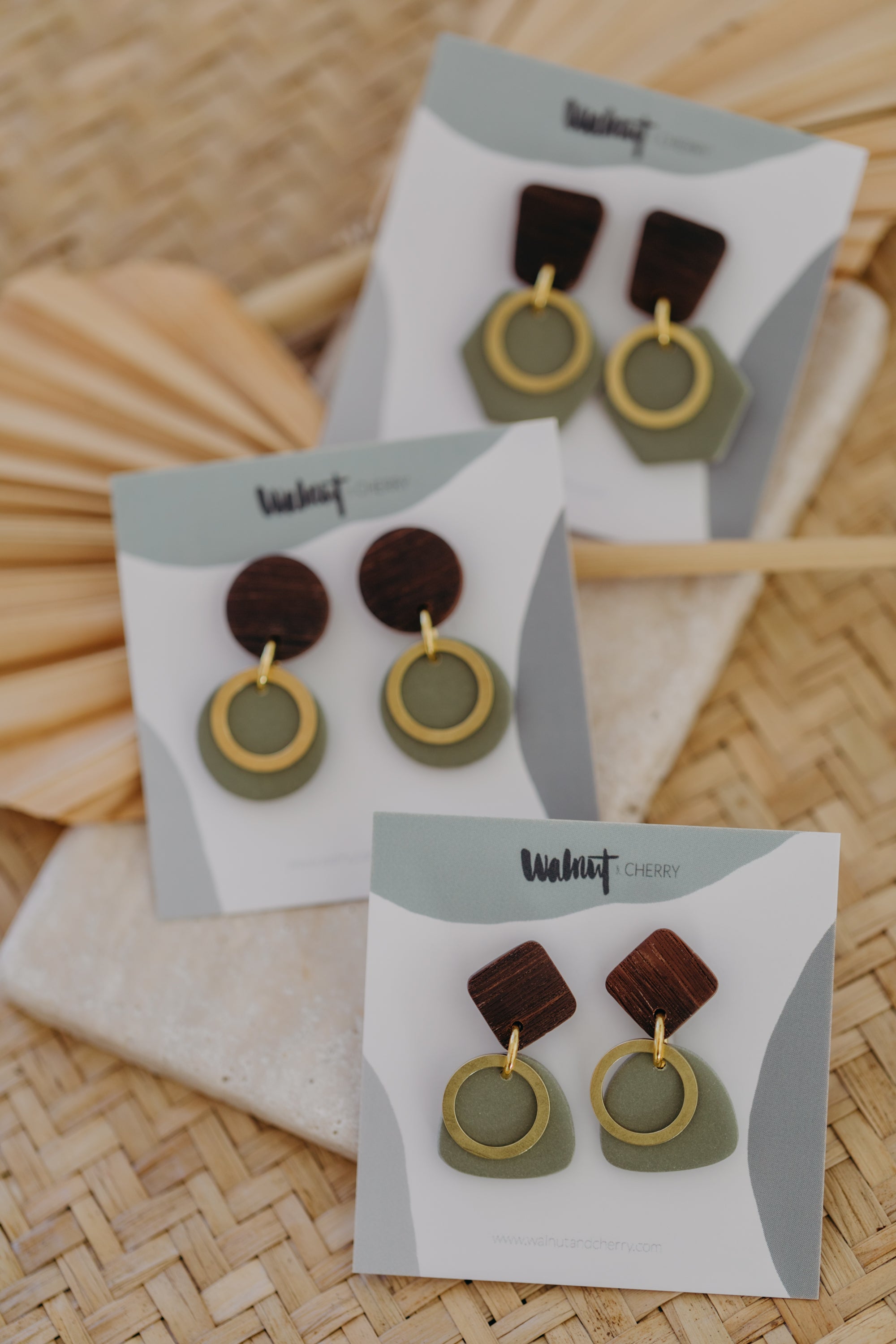 round polymer clay earrings with brass pendant circle