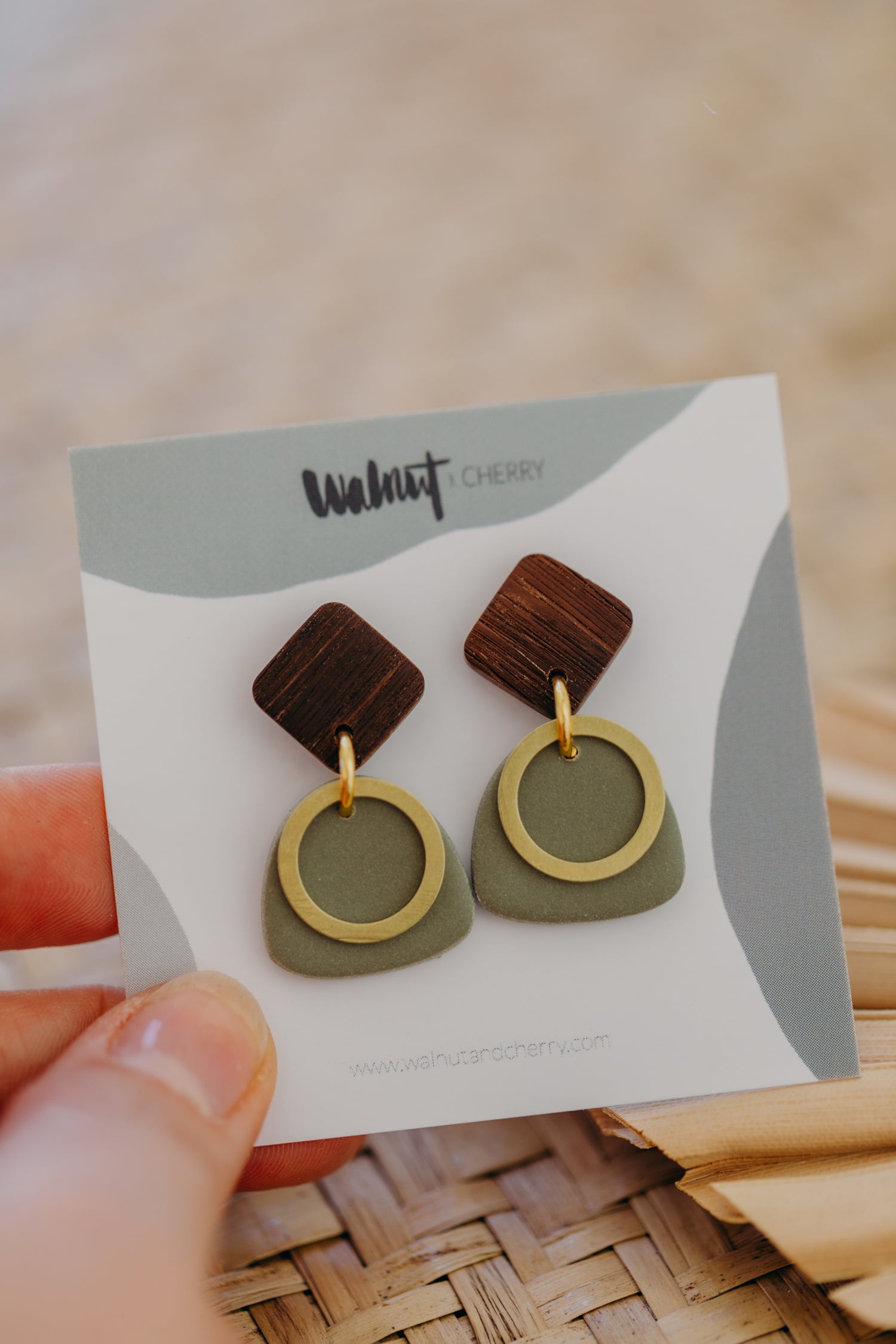 round polymer clay earrings with brass pendant circle