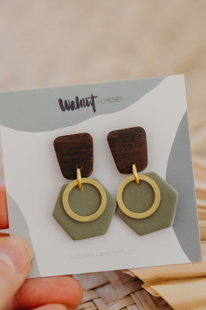 round polymer clay earrings with brass pendant circle