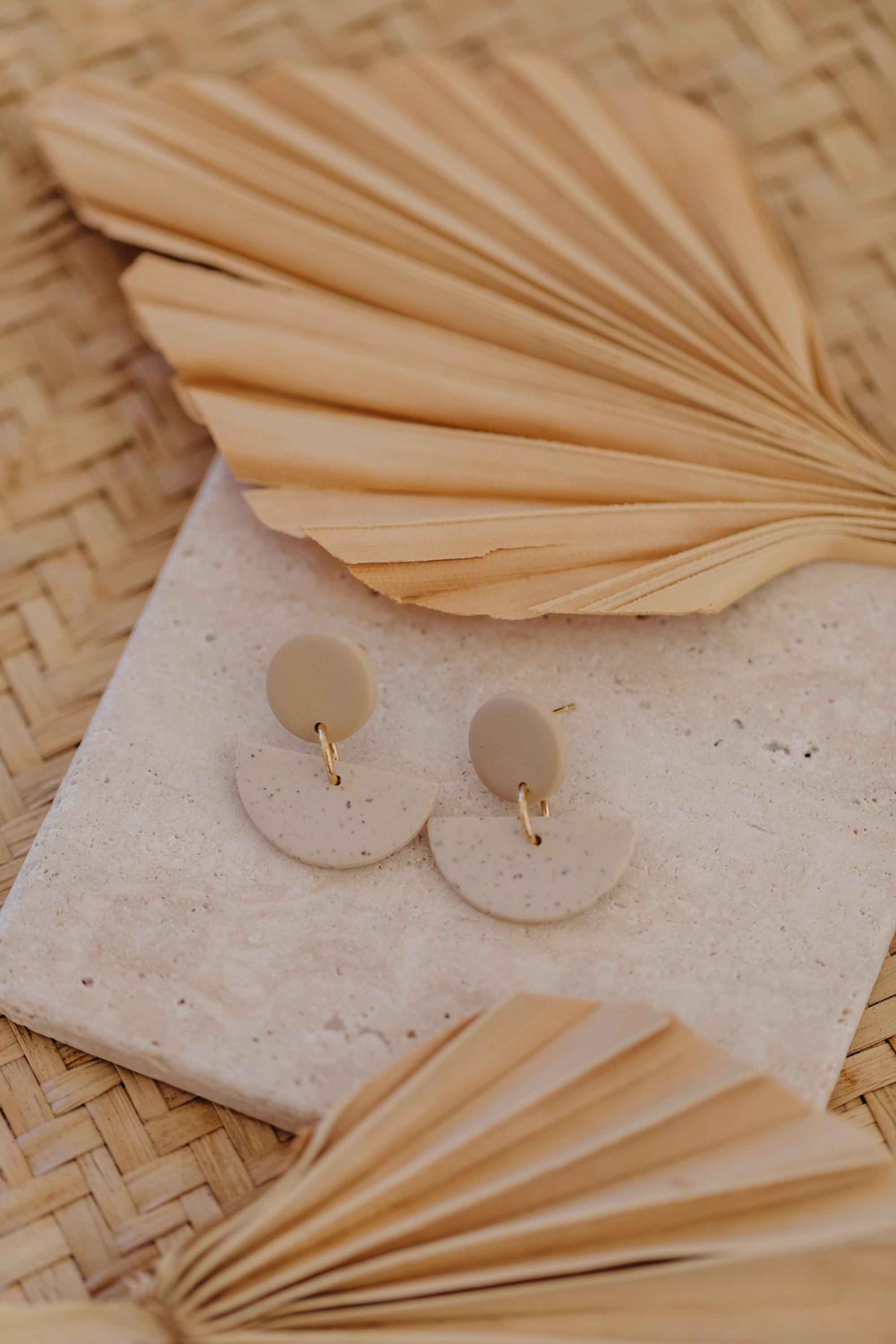 Tamara - two-tone polymer clay earrings in pebble and light pink